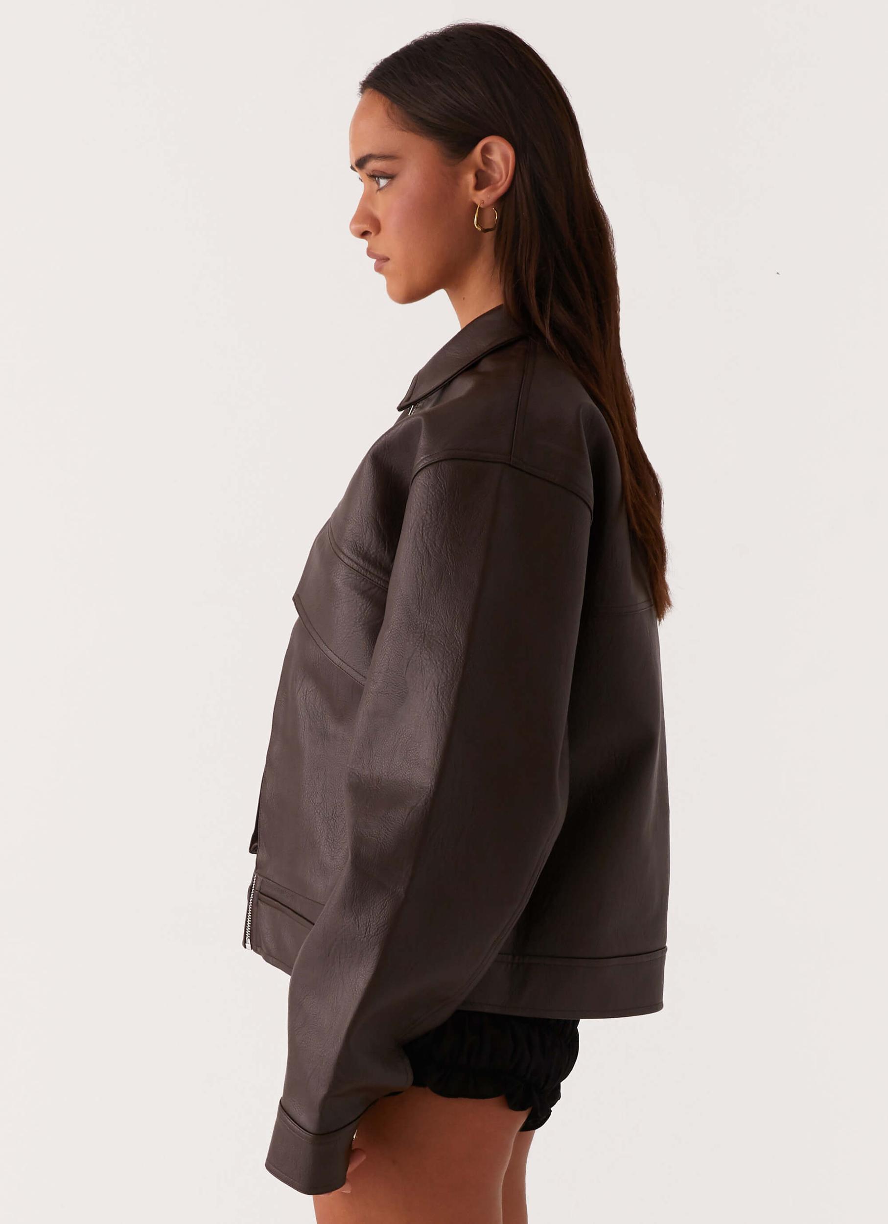 Lula Faux Leather Bomber Jacket - Chocolate Product Image