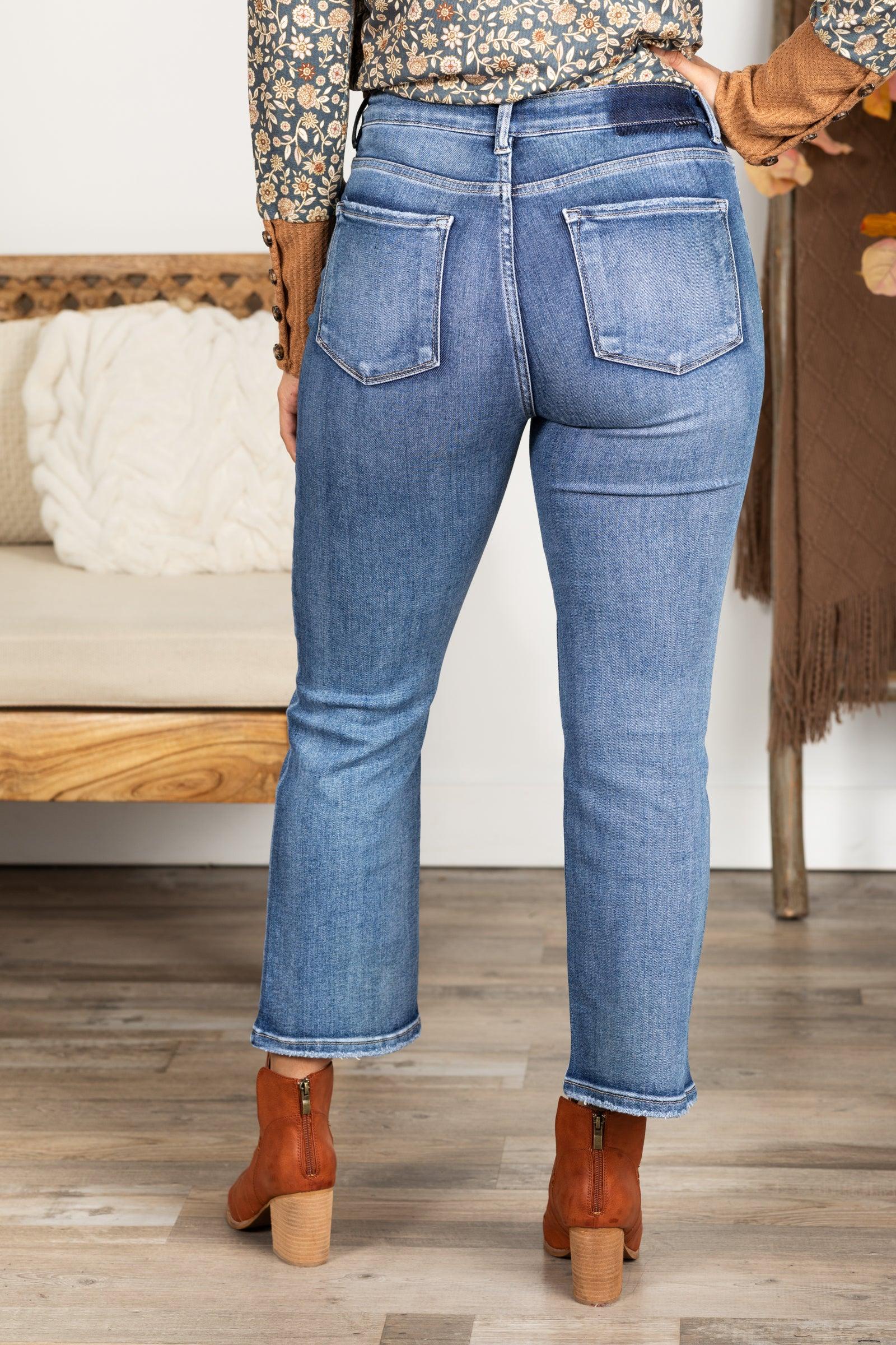 Risen Medium Wash Crop Straight Jeans Product Image