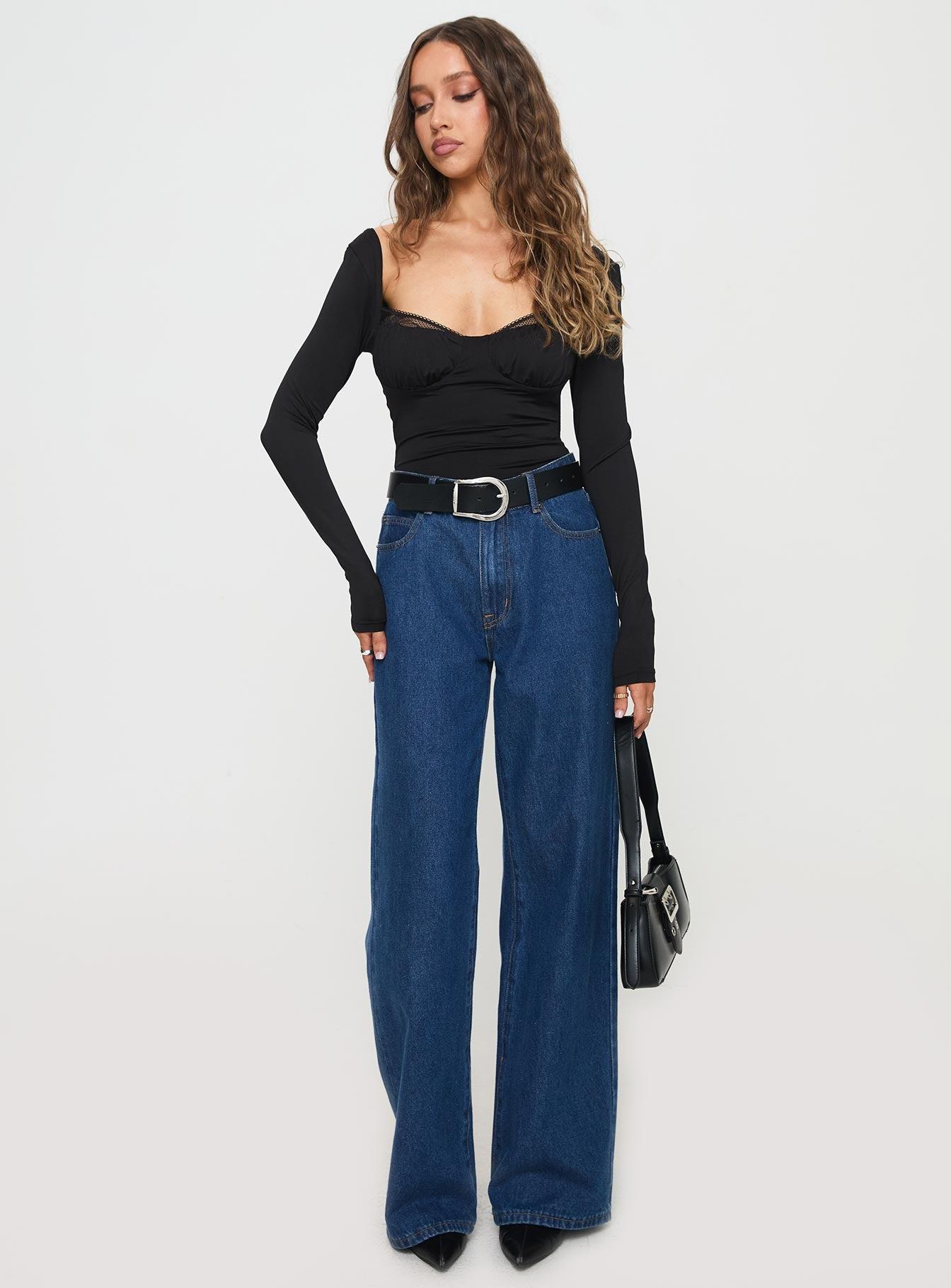 Peekaboo Long Sleeve Bodysuit Black Product Image