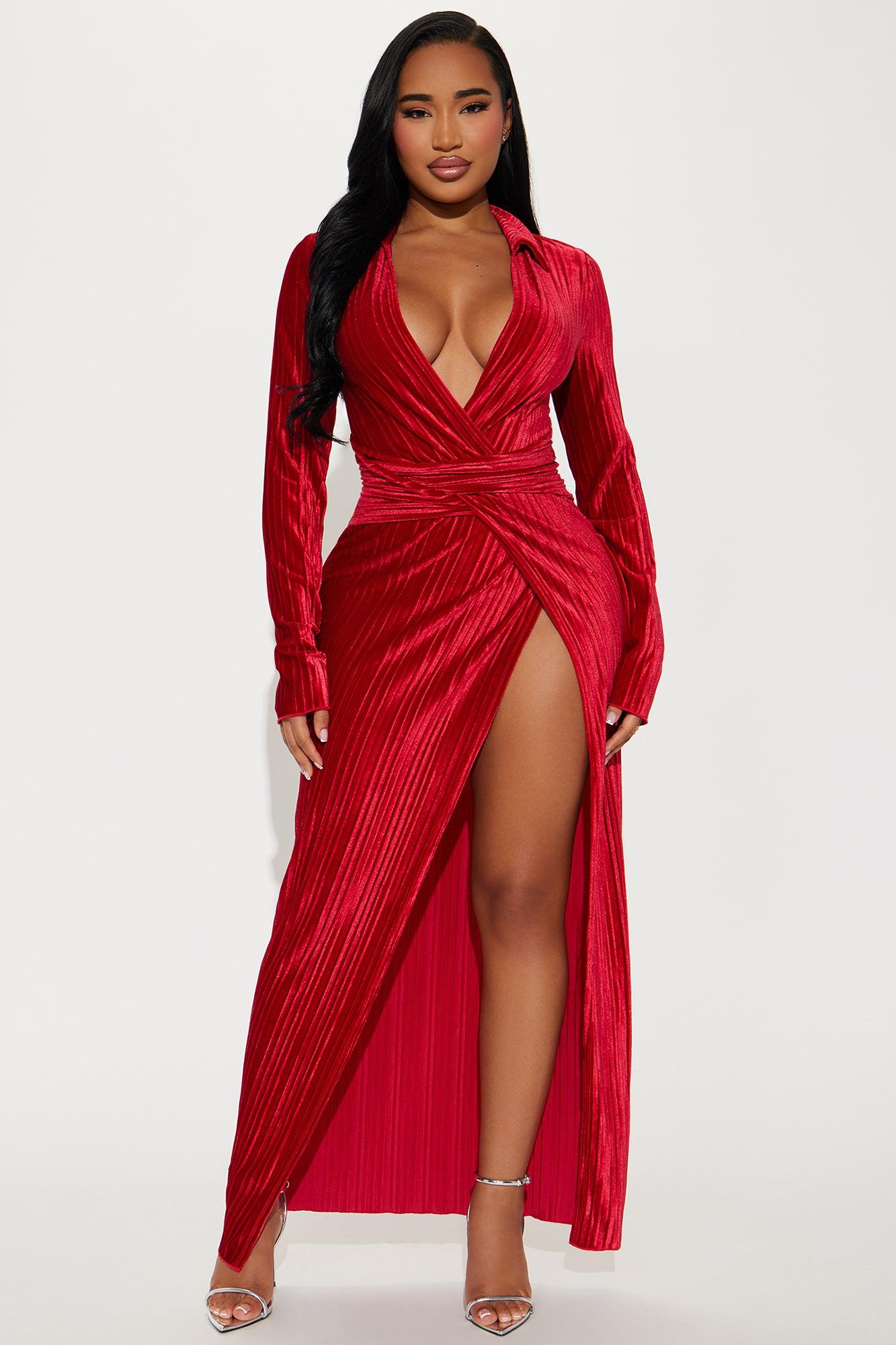 Monica Velvet Maxi Dress - Red Product Image