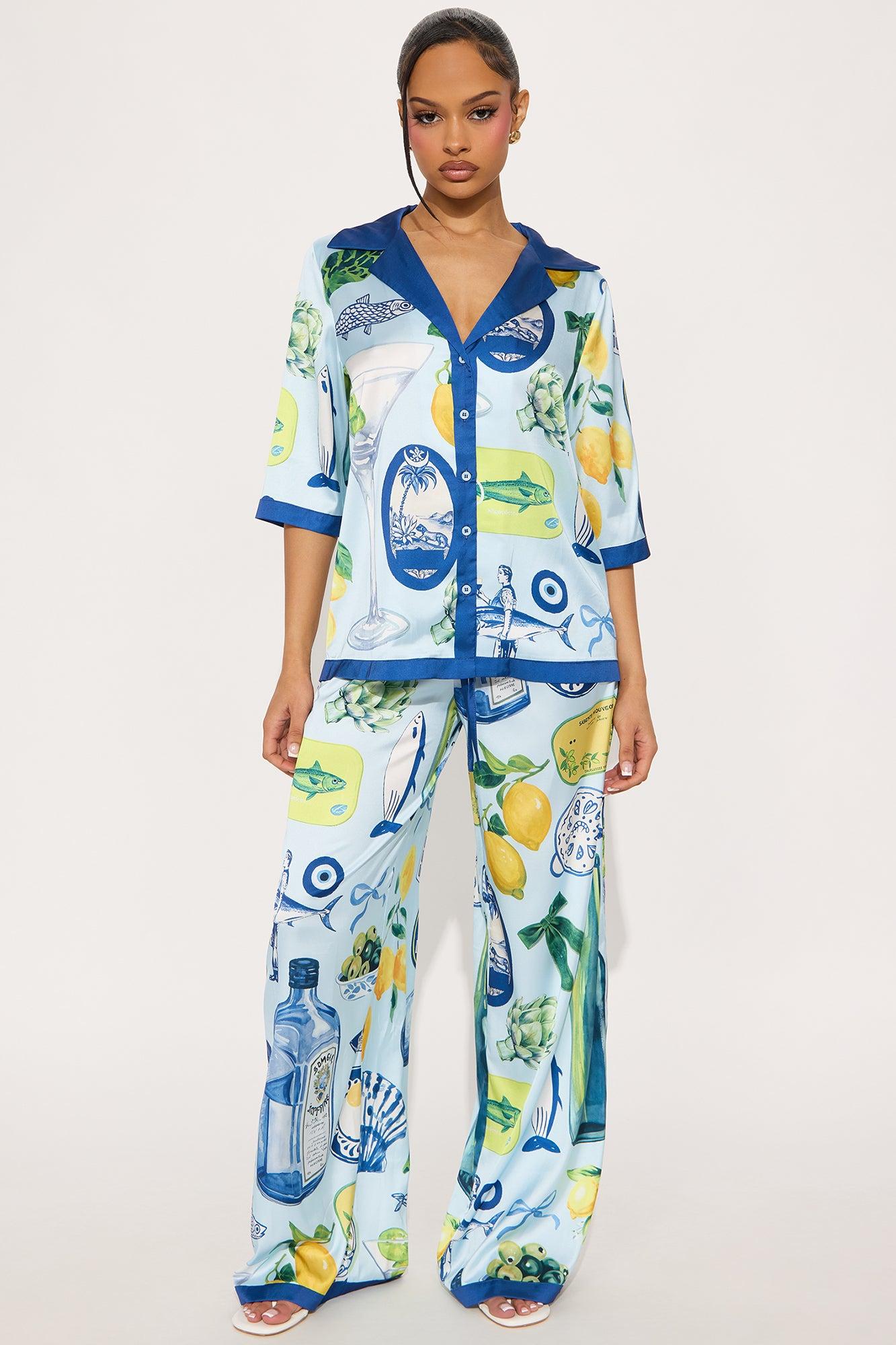 Yacht Club Satin Pant Set - Blue/combo Product Image