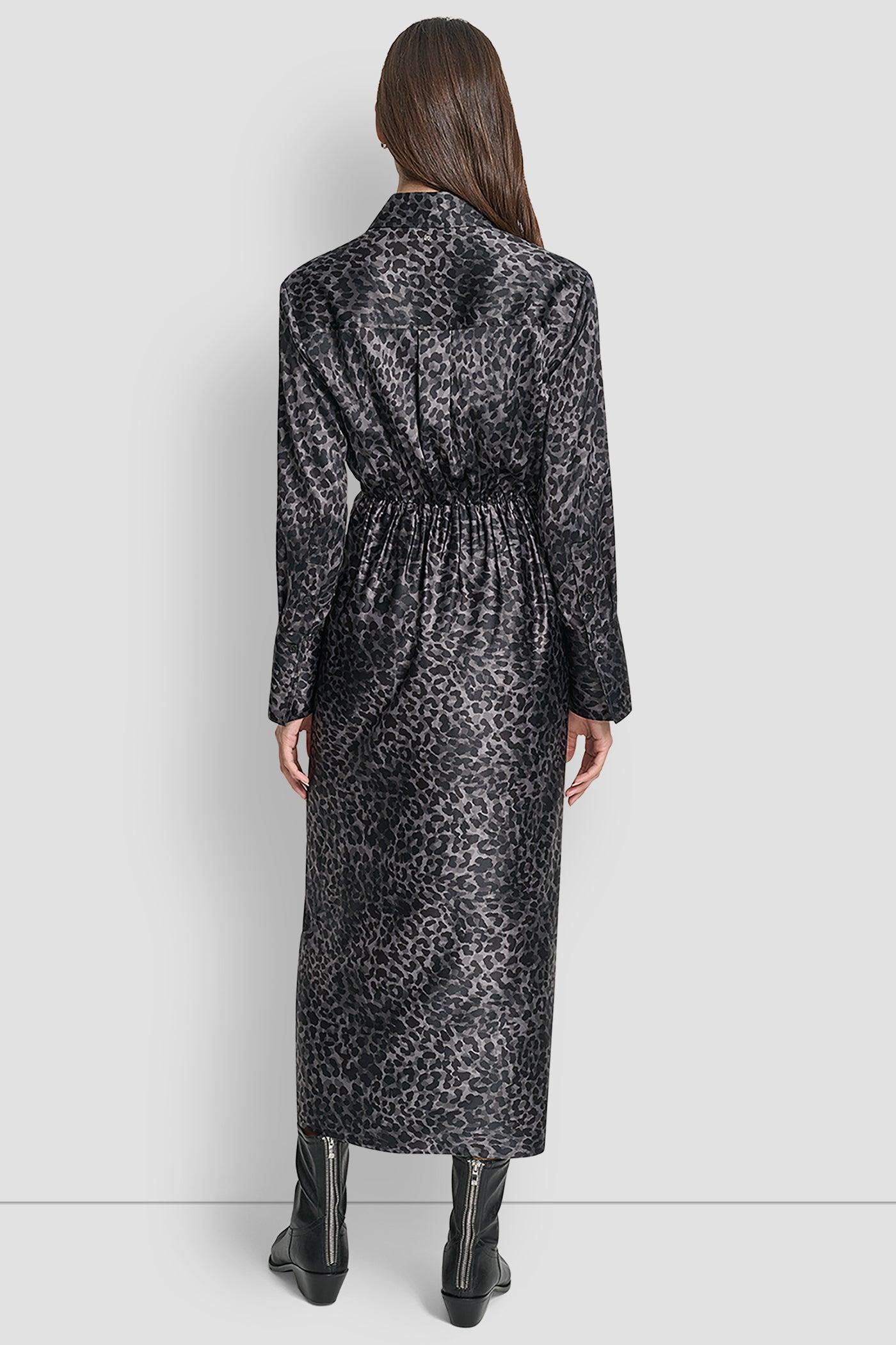 LONG SLEEVE BUTTON FRONT SHIRT DRESS WITH TIE WAIST Product Image