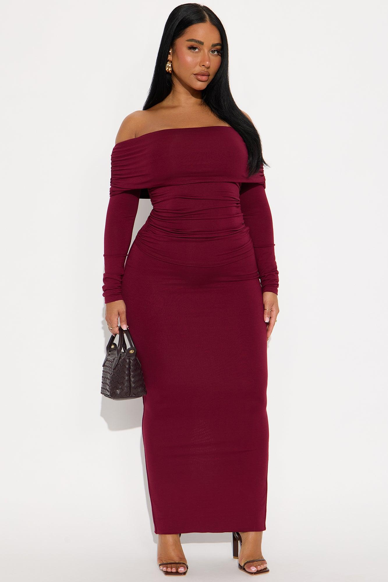 Hailey Double Lined Maxi Skirt Set - Wine Female Product Image