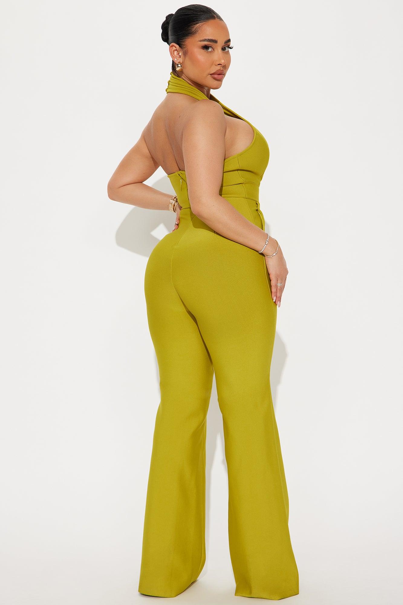 Vee Bandage Jumpsuit - Chartreuse Product Image