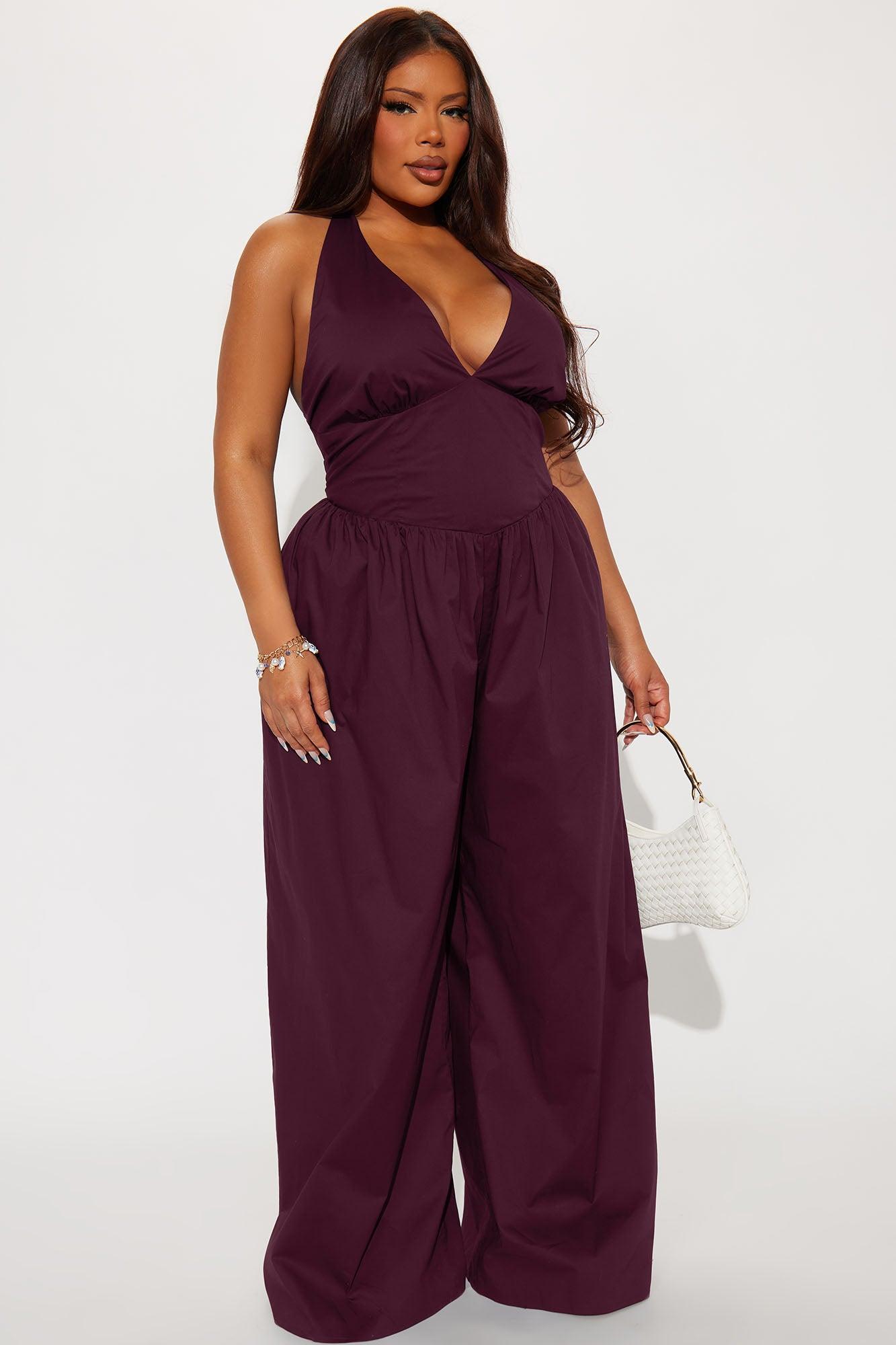 Lighter Than Air Poplin Halter Jumpsuit - Wine Product Image