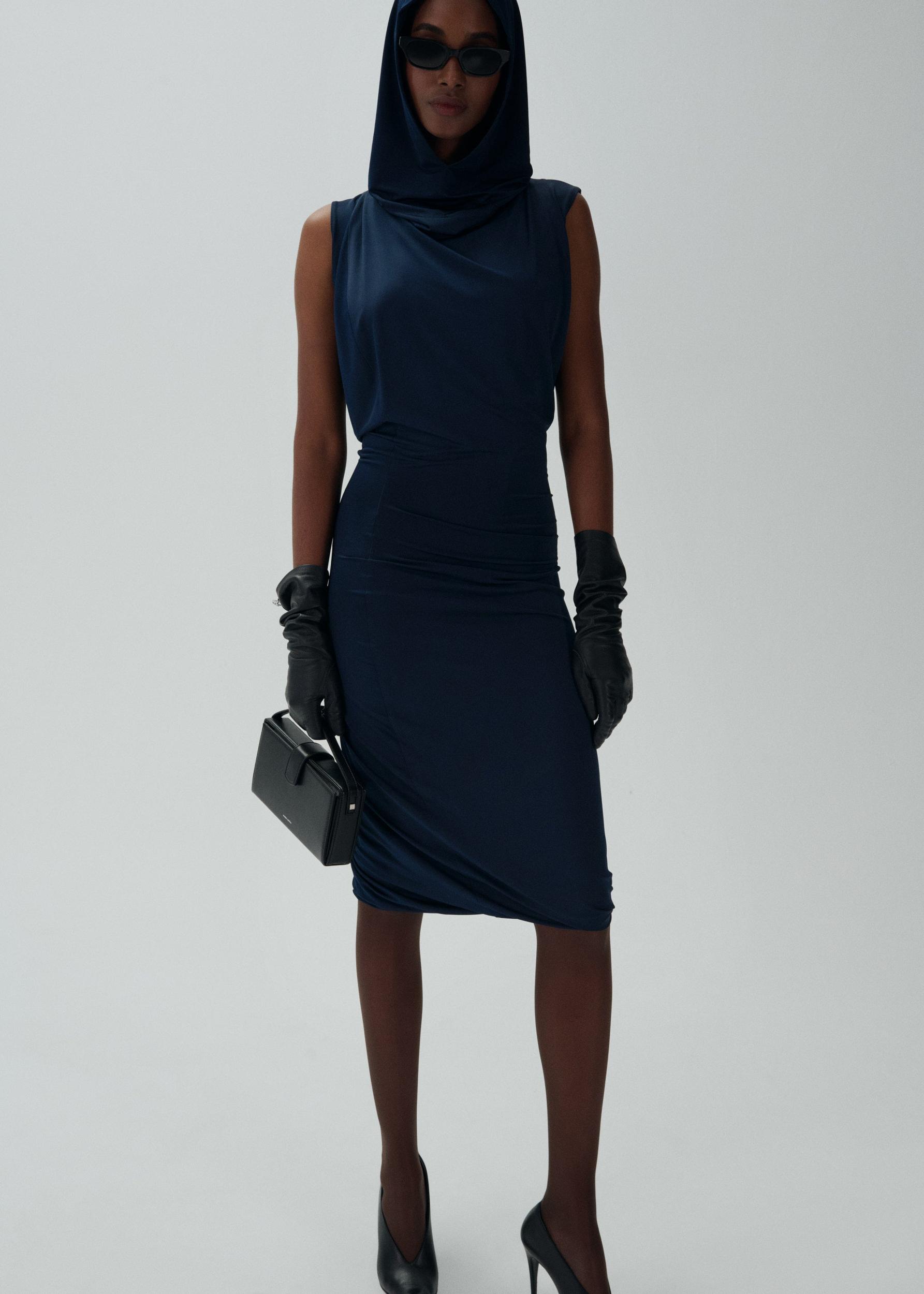 Sleeveless hooded midi dress in navy Product Image