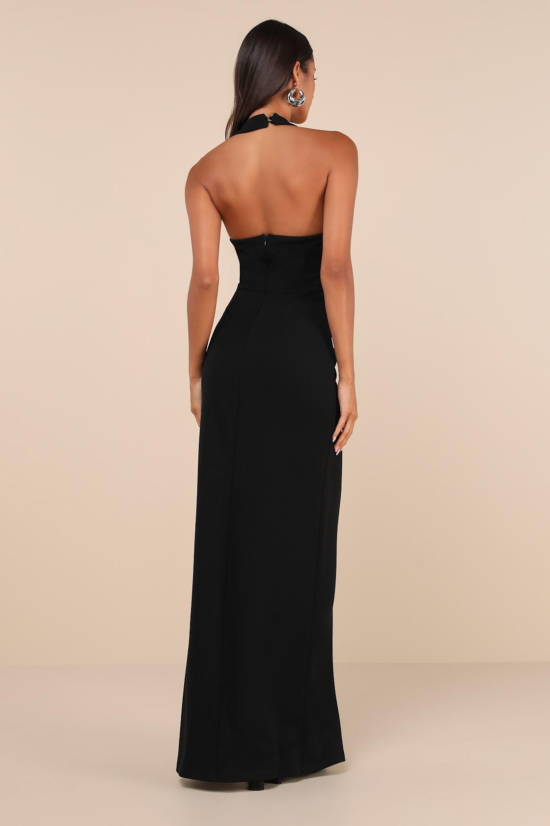 Unforgettable Composure Black Asymmetrical Halter Maxi Dress Product Image
