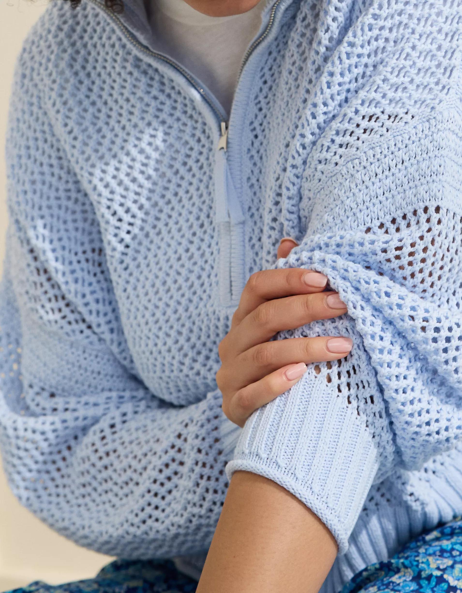 Aerie Crochet Quarter Zip Sweater Product Image