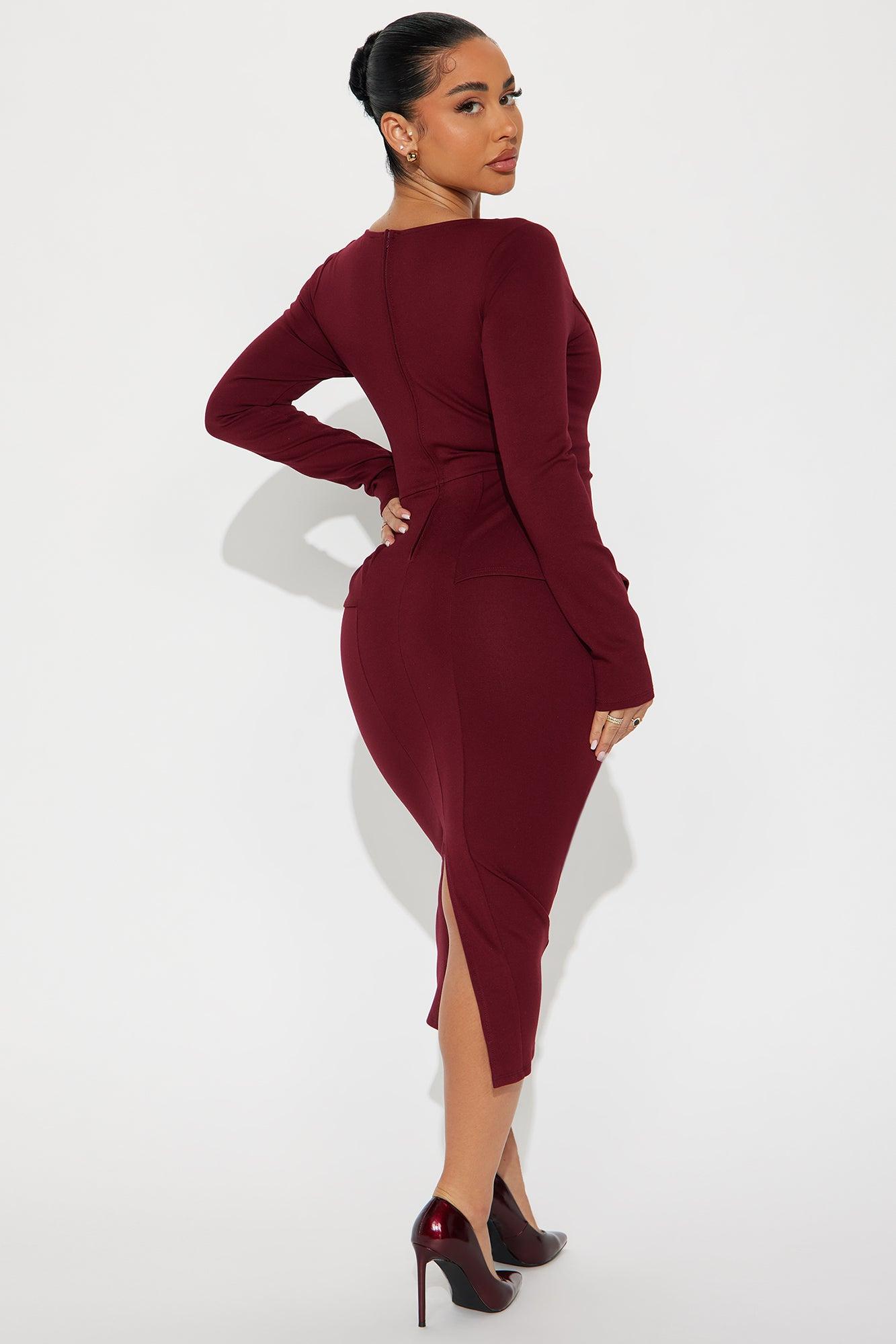 Malia Peplum Midi Dress - Wine Product Image