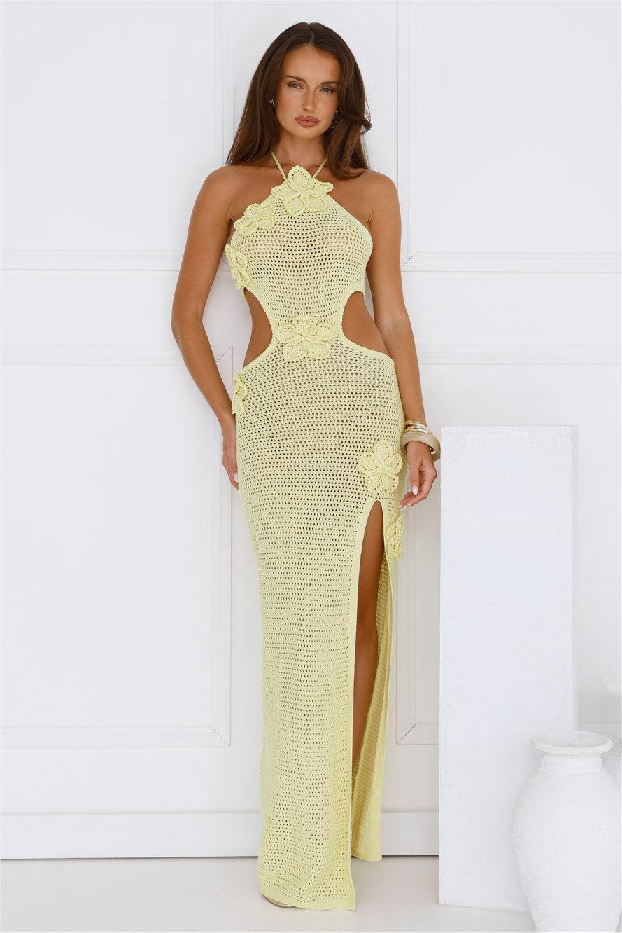Monaco Sun Knit Halter Maxi Dress Yellow Product Image