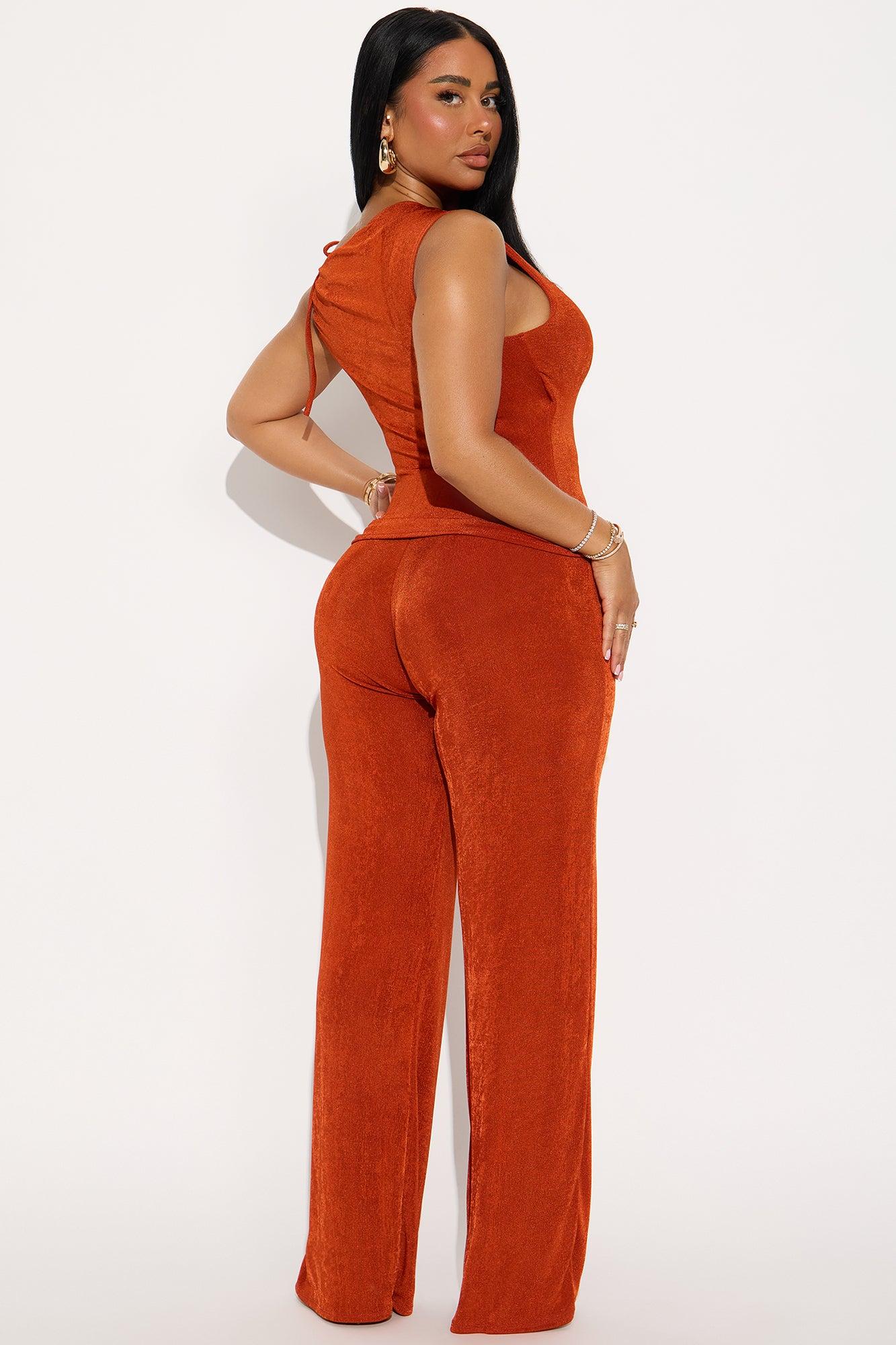 Cassie Slinky Wide Leg Pant Set - Rust Female Product Image