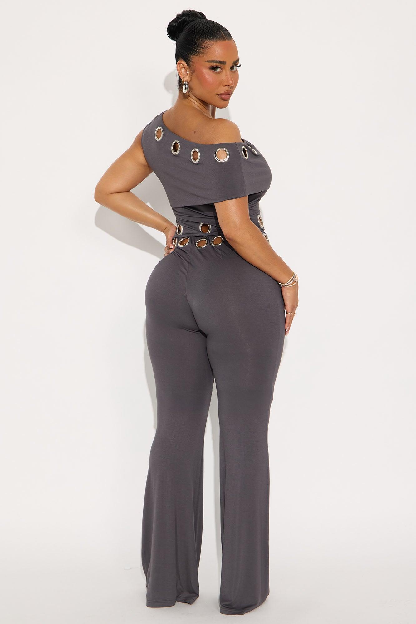 Fill In The Blanks Grommet Jumpsuit - Charcoal Female Product Image