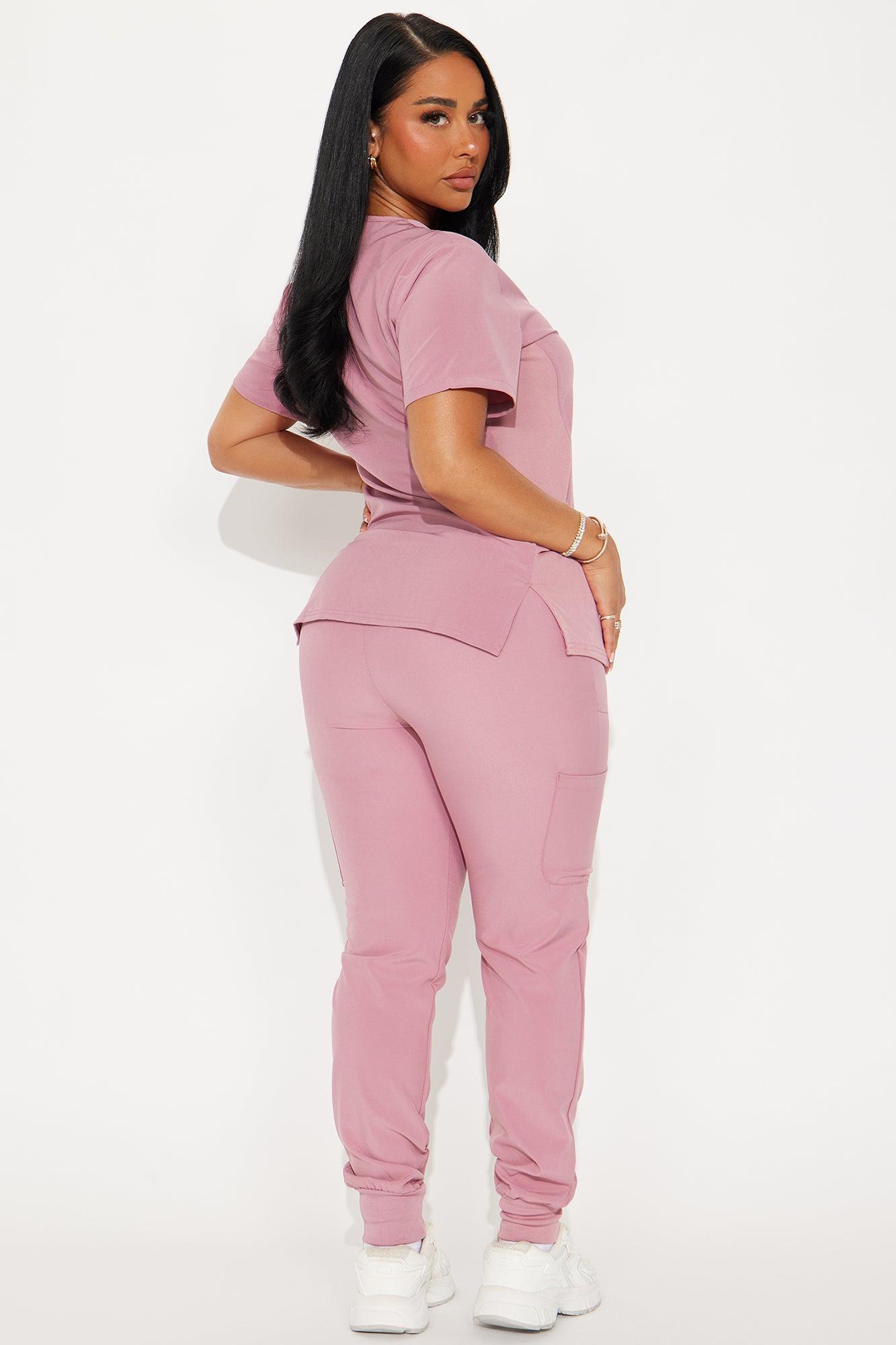 Check Up Side Rib Stretch Uniform Scrub Jogger Set - Mauve Female Product Image