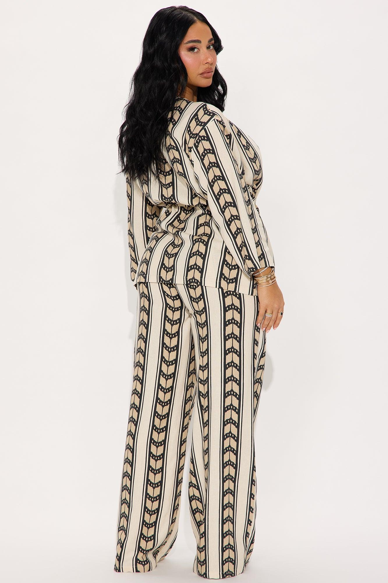 Boho Beach Linen Pant Set - Taupe/combo Product Image