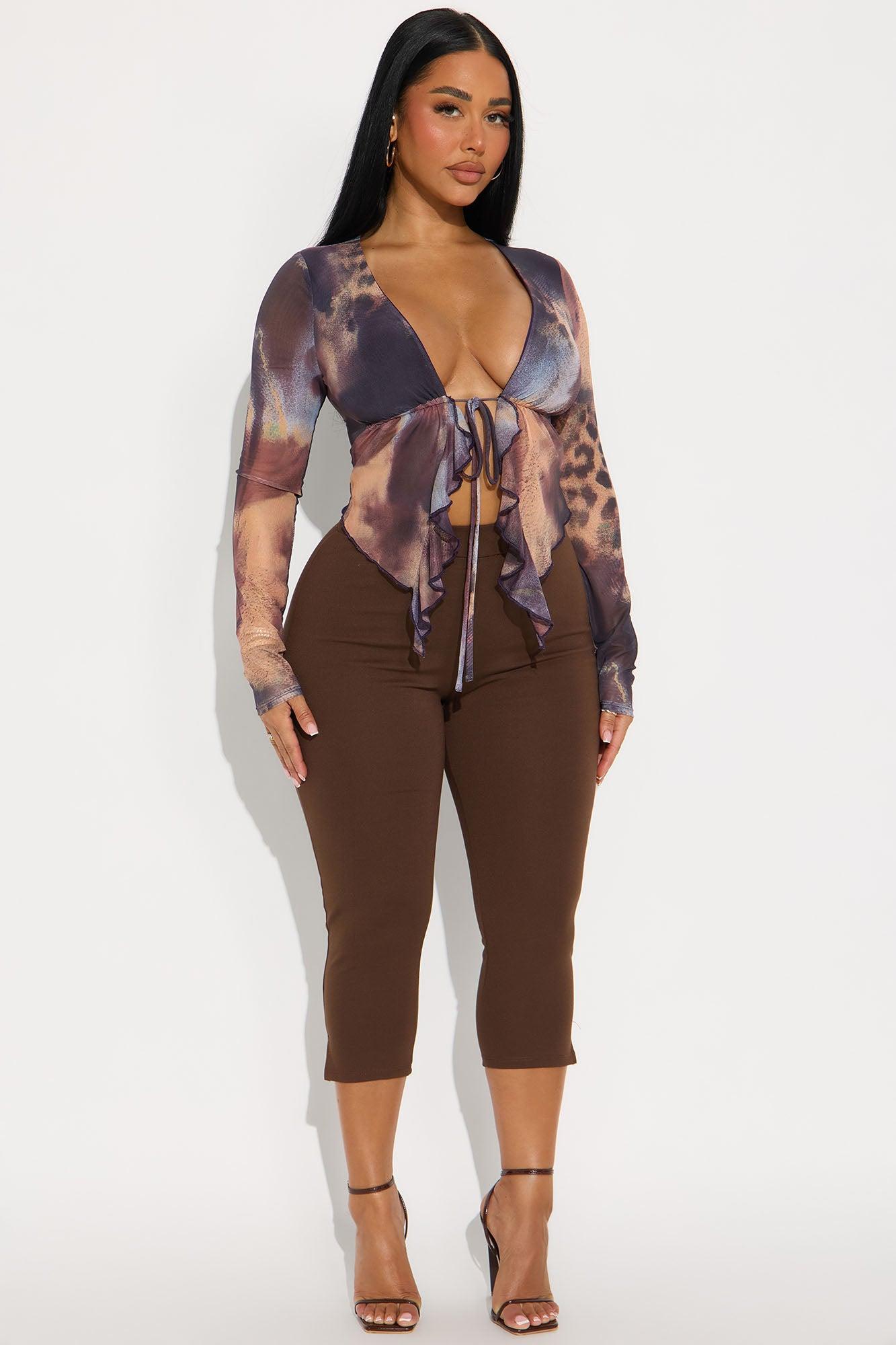 Melissa Ruffle Mesh Flyaway Top - Brown/combo Female Product Image