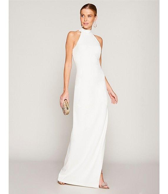 Belle by Badgley Mischka Reese Halter Neck Sleeveless Crepe Side Slit Gown Product Image