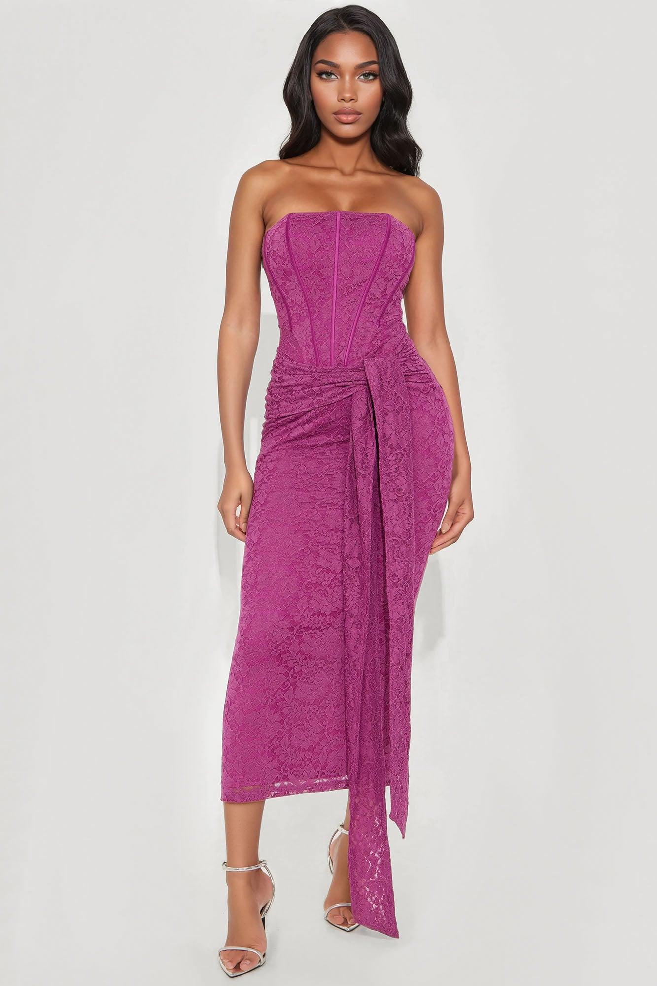 Untouchable Lace Maxi Dress - Magenta Female Product Image