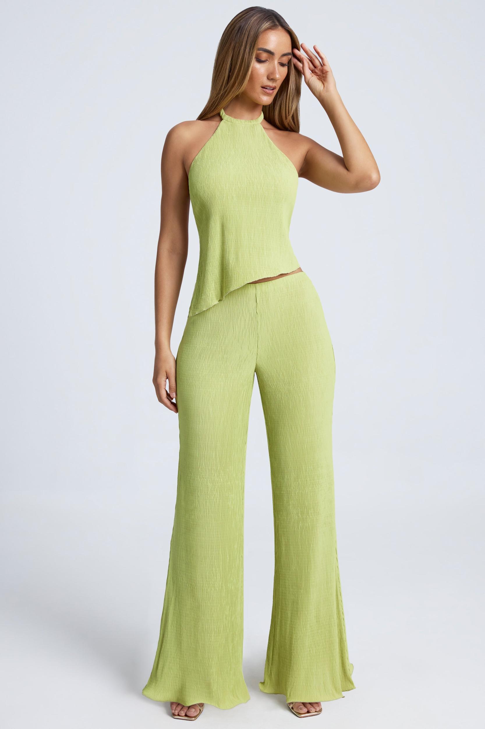 High-Waist Wide-Leg Trousers in Olive Green Product Image