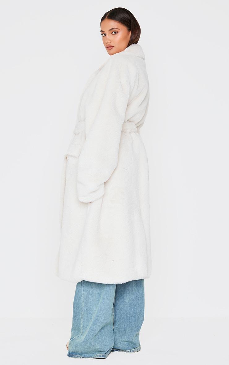 Cream Faux Fur Self Tie Oversized Coat Product Image