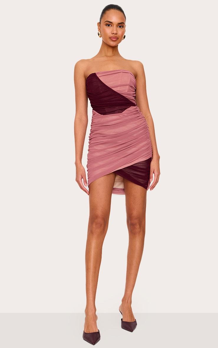 Light Pink Mesh Contrast Bandeau Mini Dress Product Image
