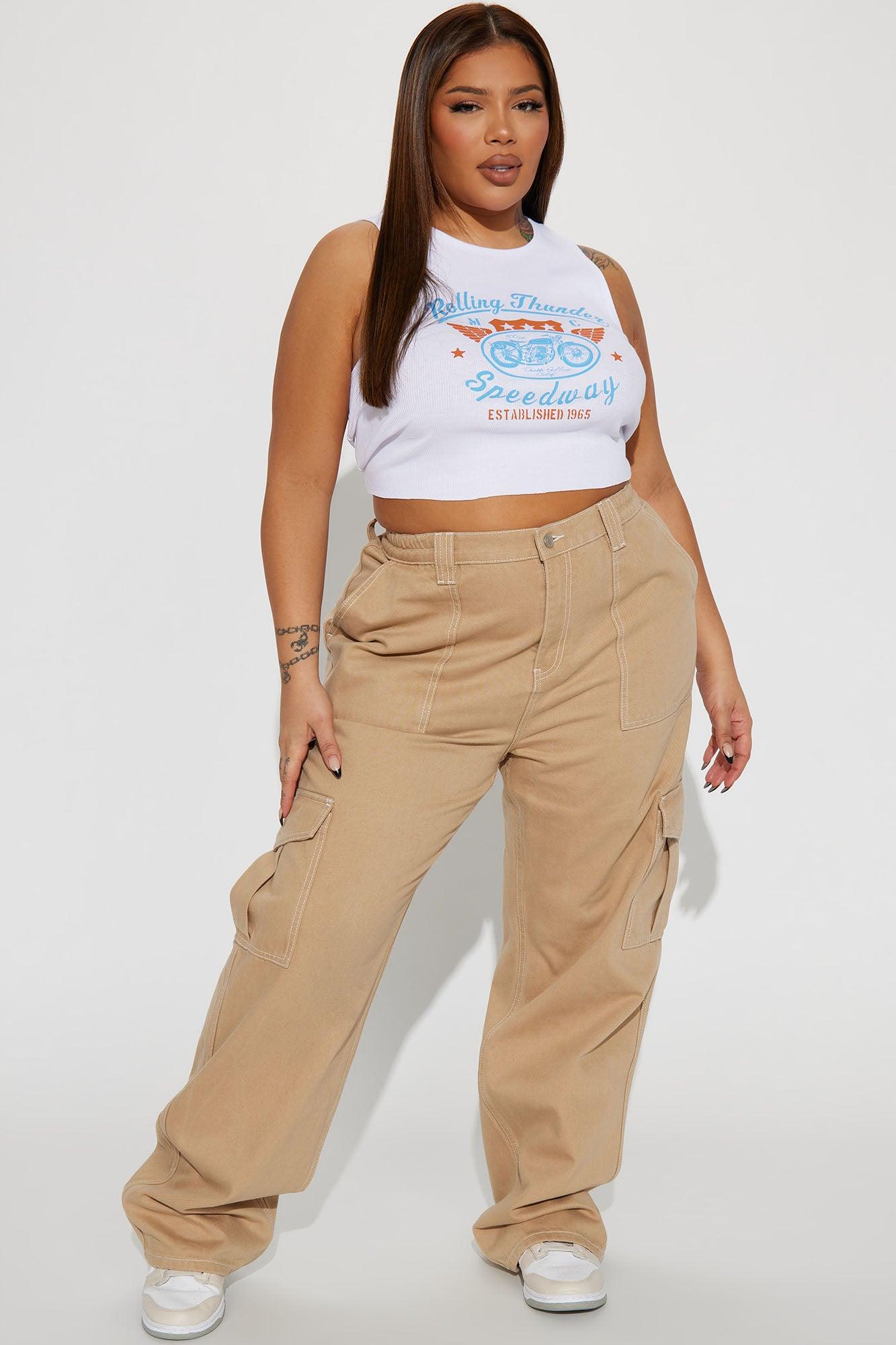 Give Me A Break Cargo Carpenter Jeans - Khaki Product Image