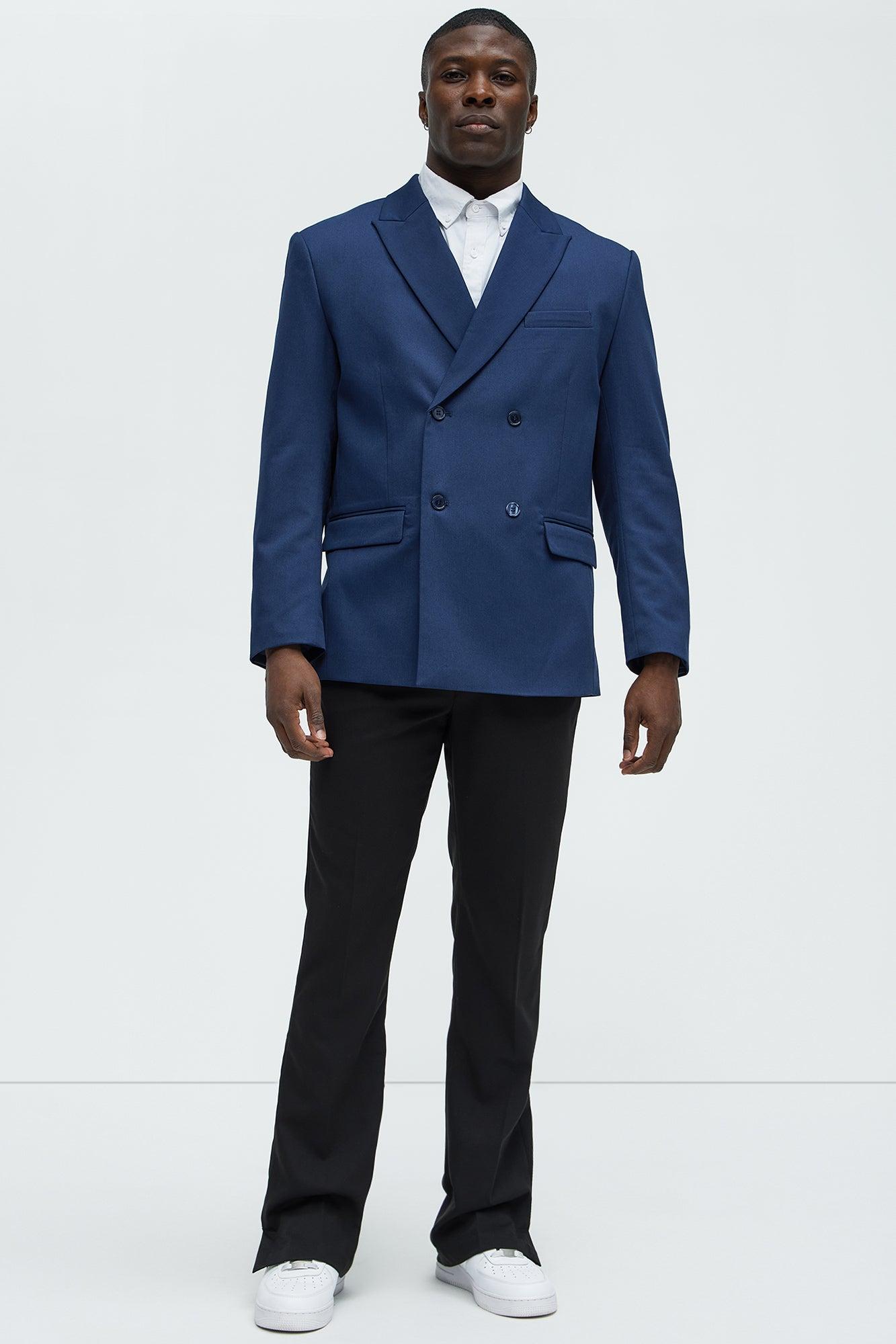 Gabardine Double Breasted Blazer - Navy Product Image