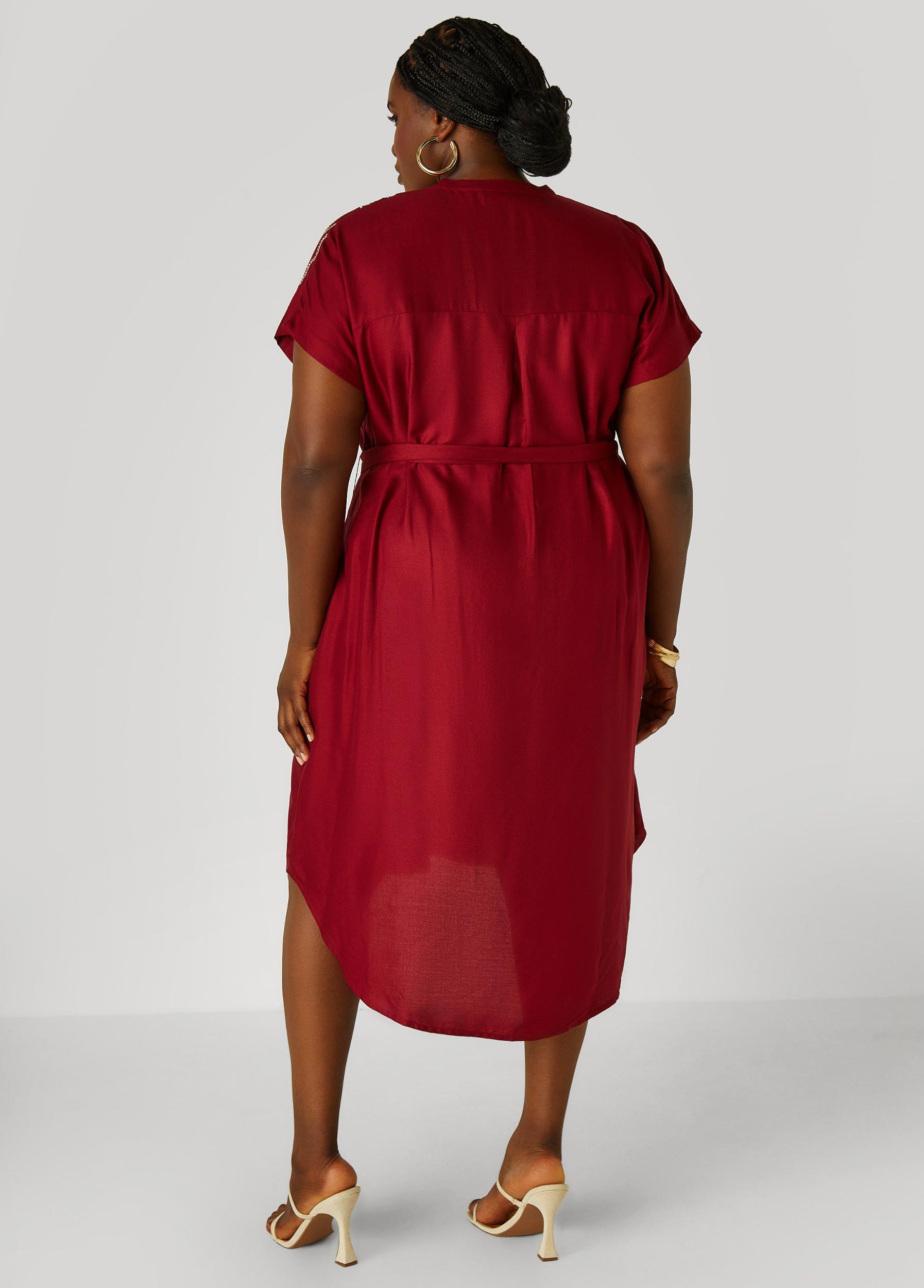 Plus Size Beaded Embroidered Midi Shirtdress Ashley Stewart Product Image
