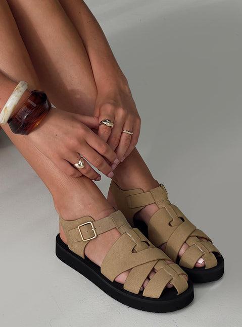 Enya Sandals Tan Faux Suede Product Image