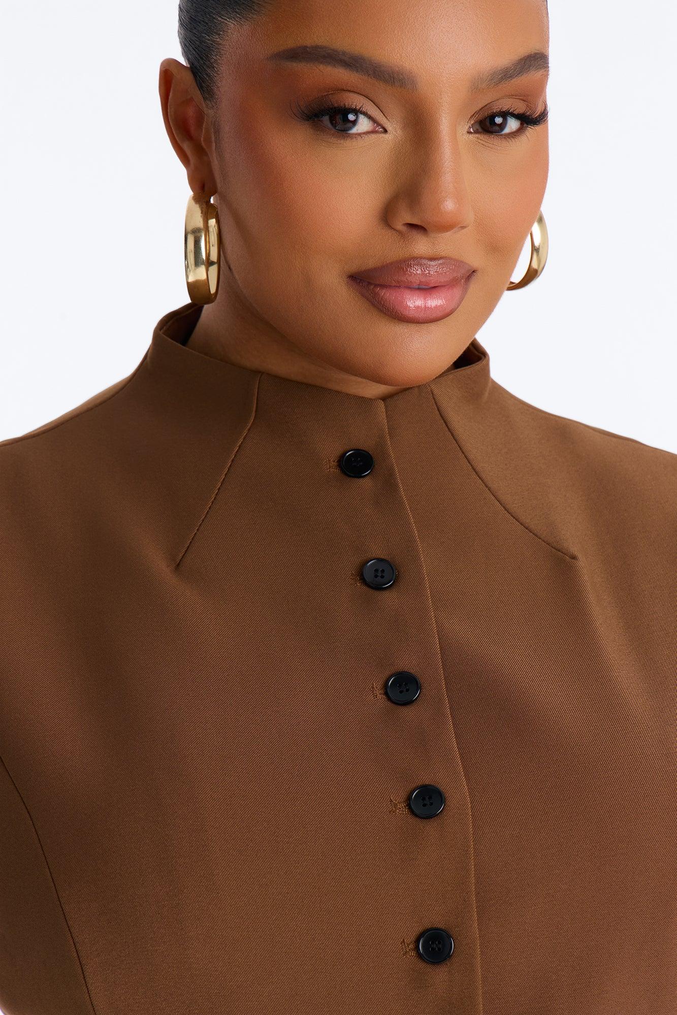 Lana Mock Neck Twill Top - Mocha Female Product Image