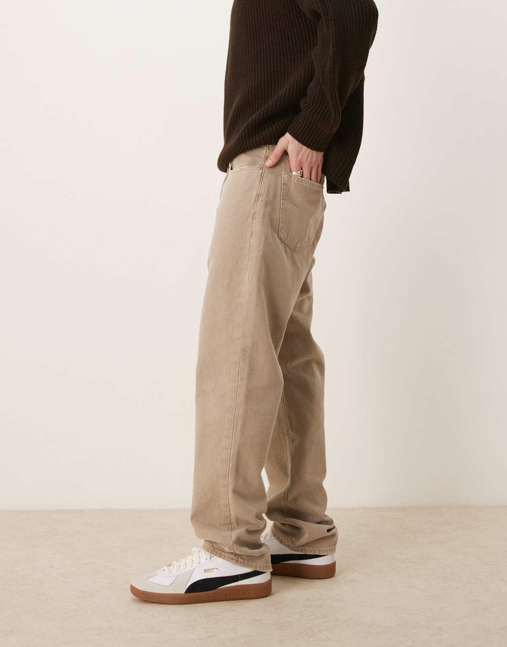 Abercrombie & Fitch loose jeans in khaki Product Image