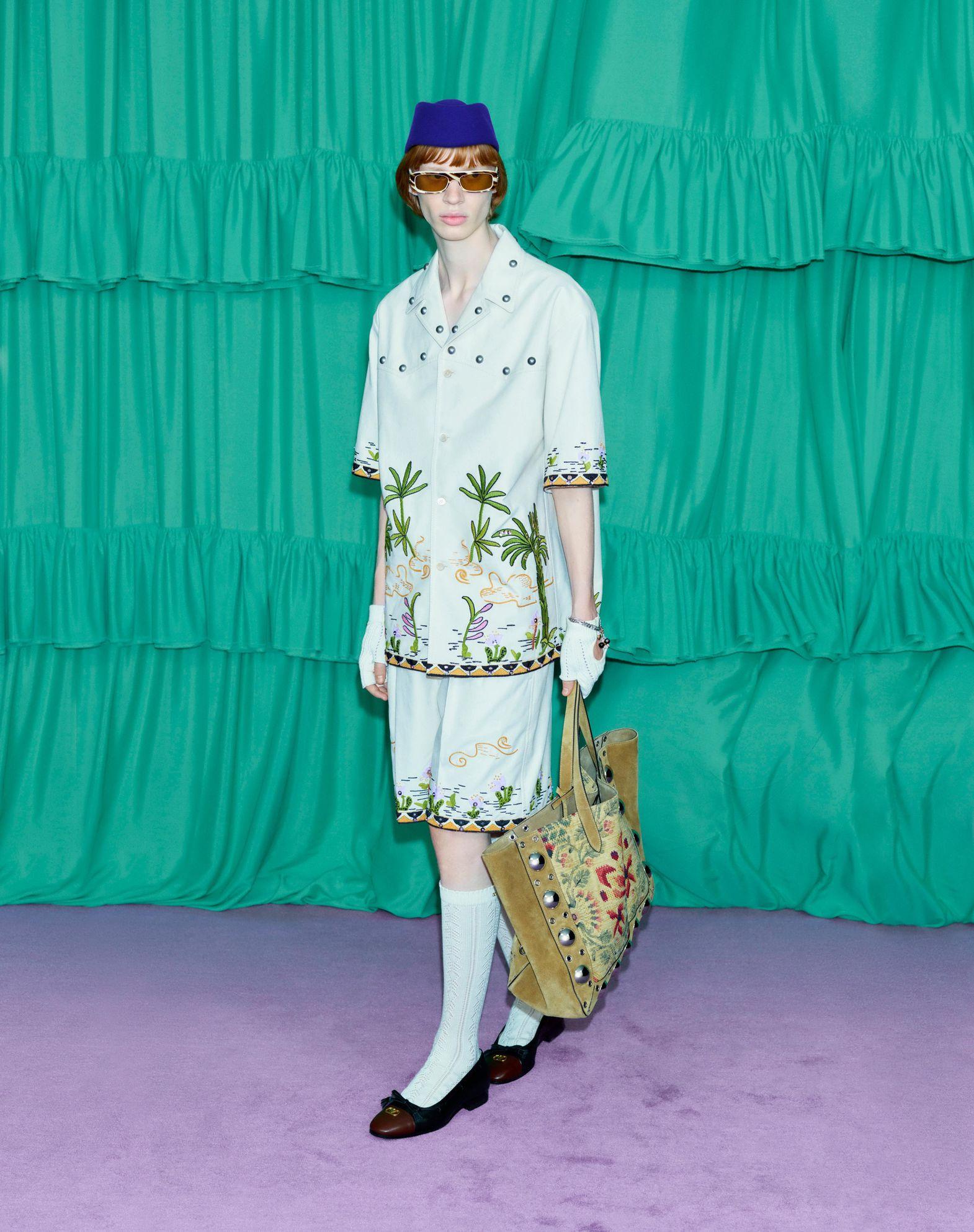 Cotton Canvas Bermuda Shorts With Floral Embroidery And Jacquard Trimmings Product Image