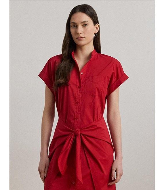 Lauren Ralph Lauren Cotton Blend Banded Collar Short Sleeve Shirt Midi Dress Product Image