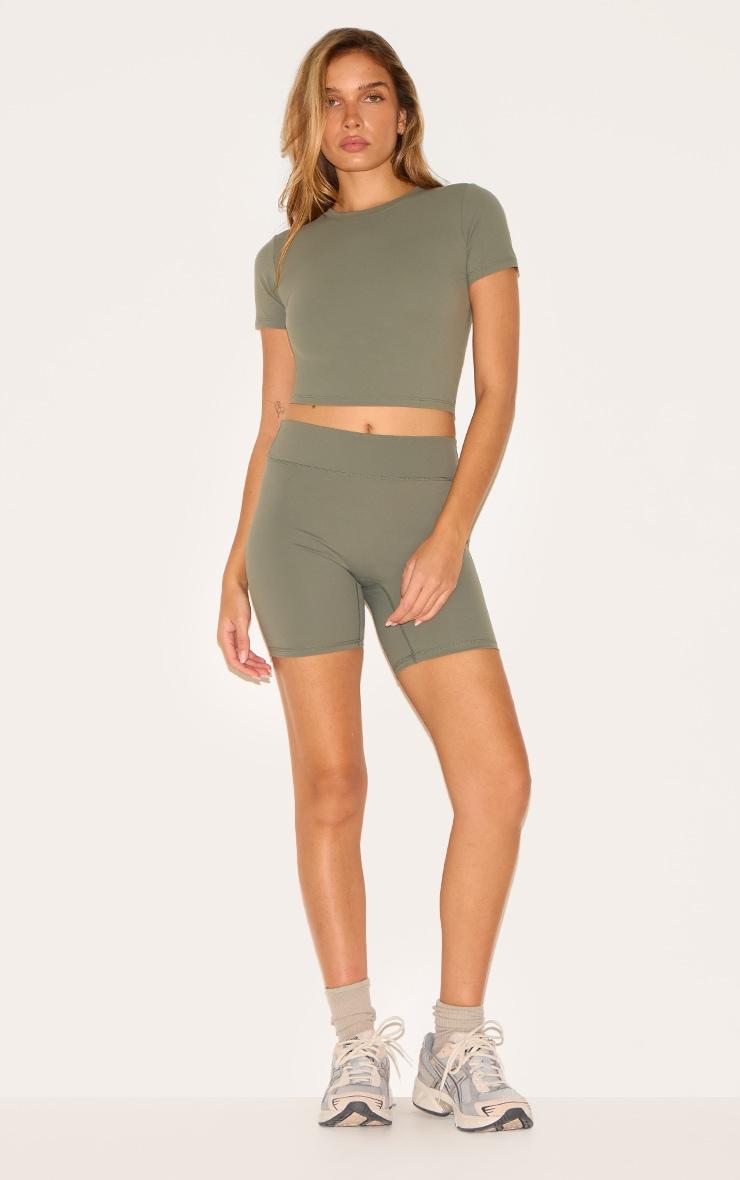 Olive Sculpt Short Sleeve Crop Gym Top Product Image