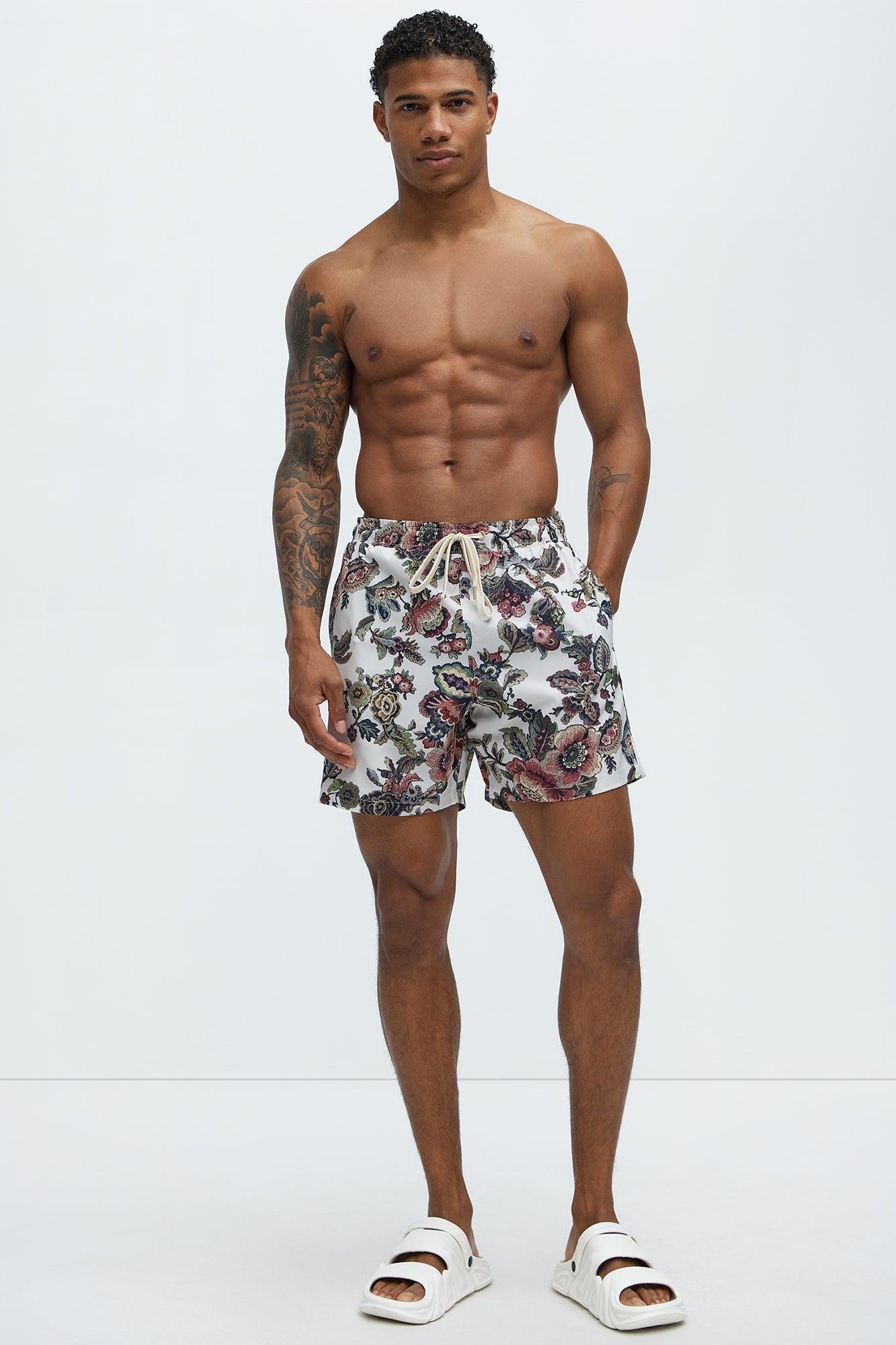 Floral Tapestry Swim Mid Trunk - Off White/combo Product Image