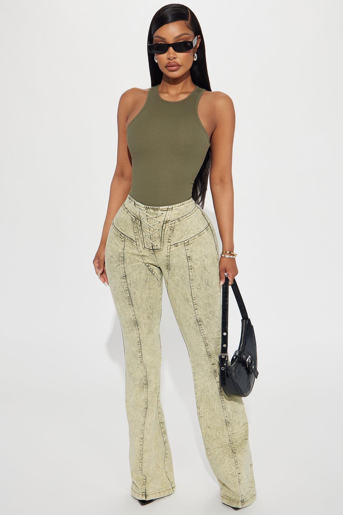 Model Attitude Racerback Bodysuit - Olive Product Image