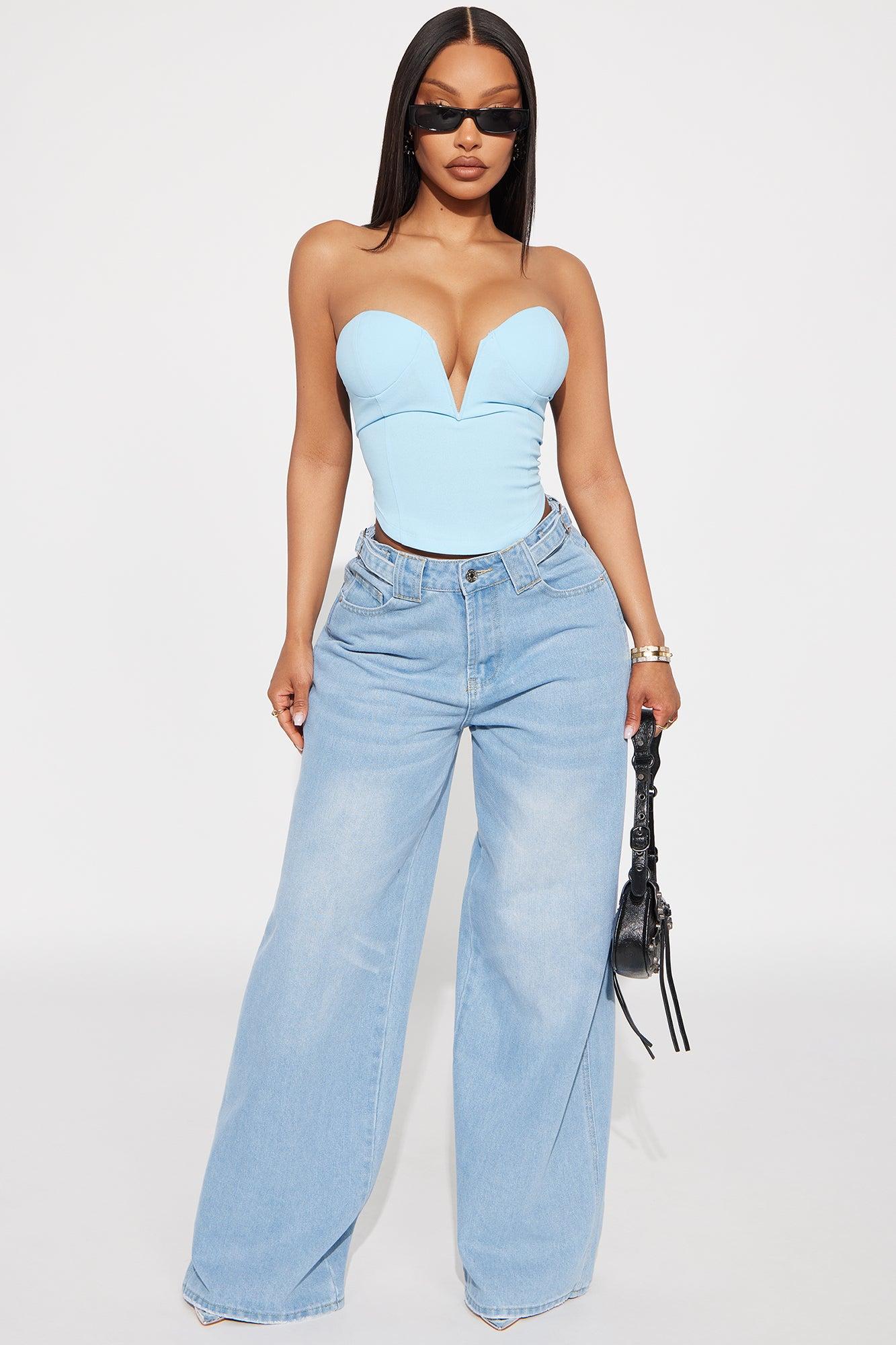 Greatest Treasure V- Wire Corset Top - Light Blue Product Image