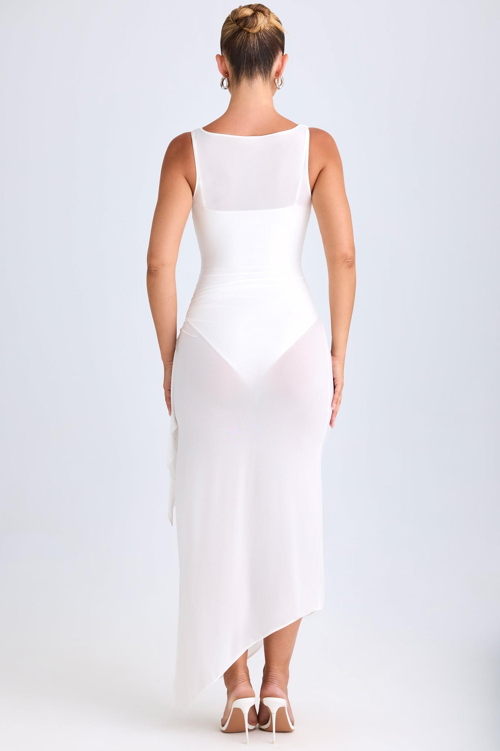 Ruffle-Trim Cowl-Neck Midaxi Dress in White Product Image