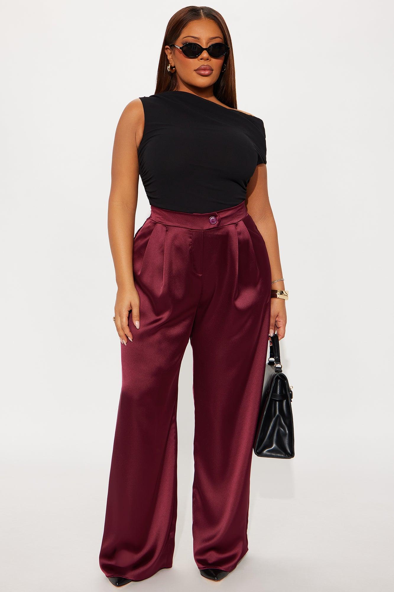 Tone It Down Satin Trouser - Burgundy Female Product Image