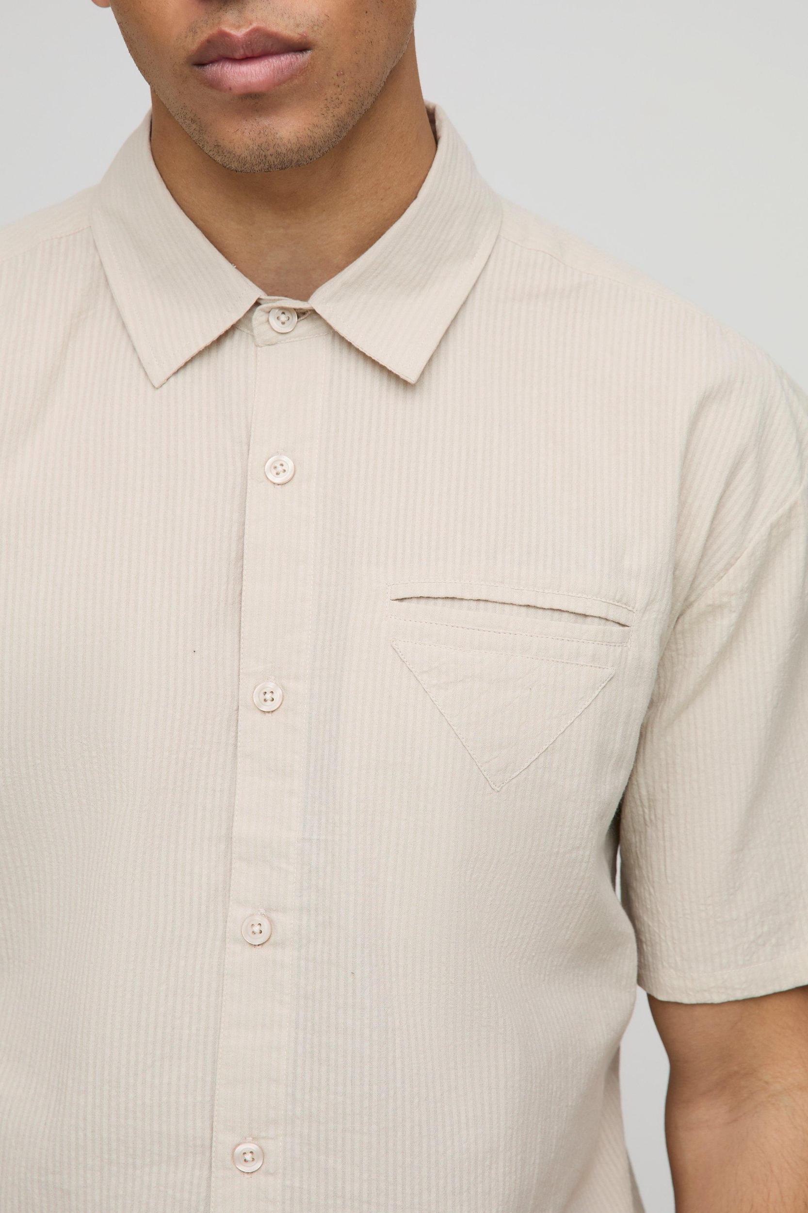 Oversized Boxy Stripe Welt Pocket Shirt | boohooMAN USA Product Image