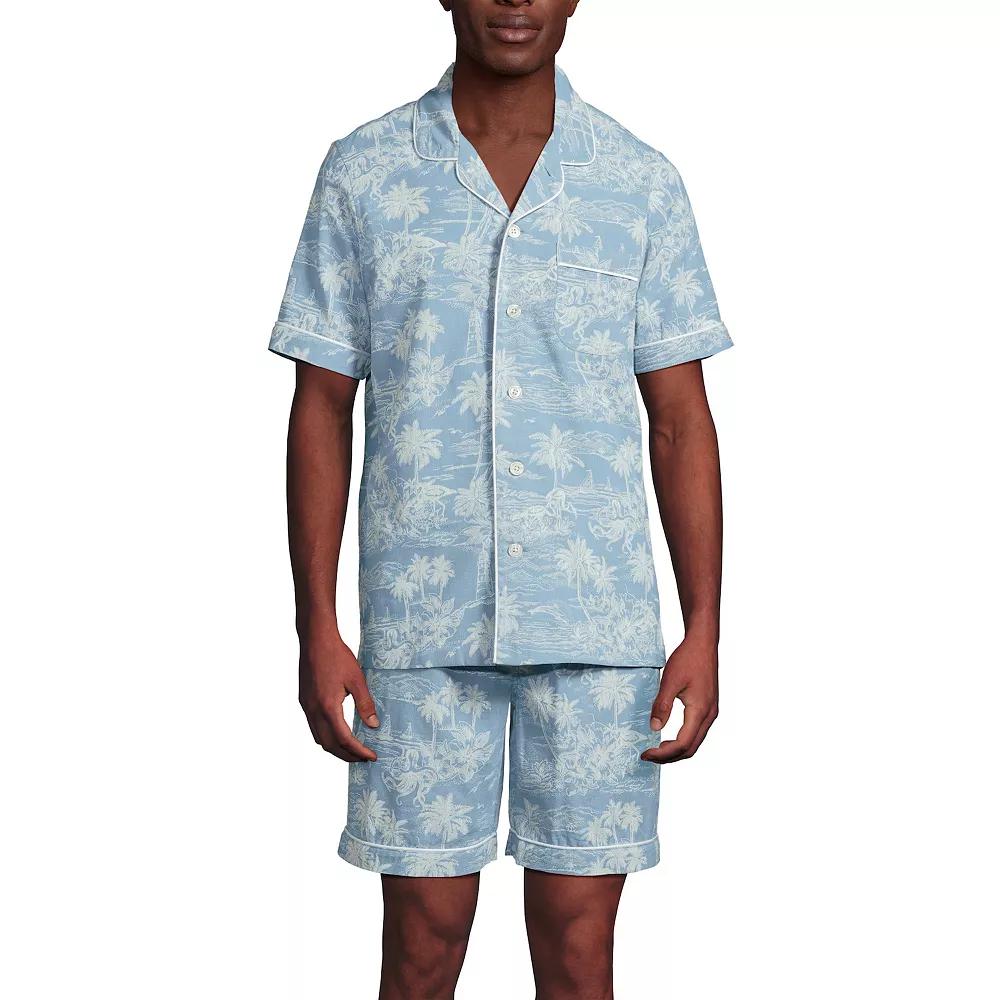 Men's Lands' End Essential Short Sleeve Top & Shorts Pajama Set, Size: Large, Egret White Stripe Product Image