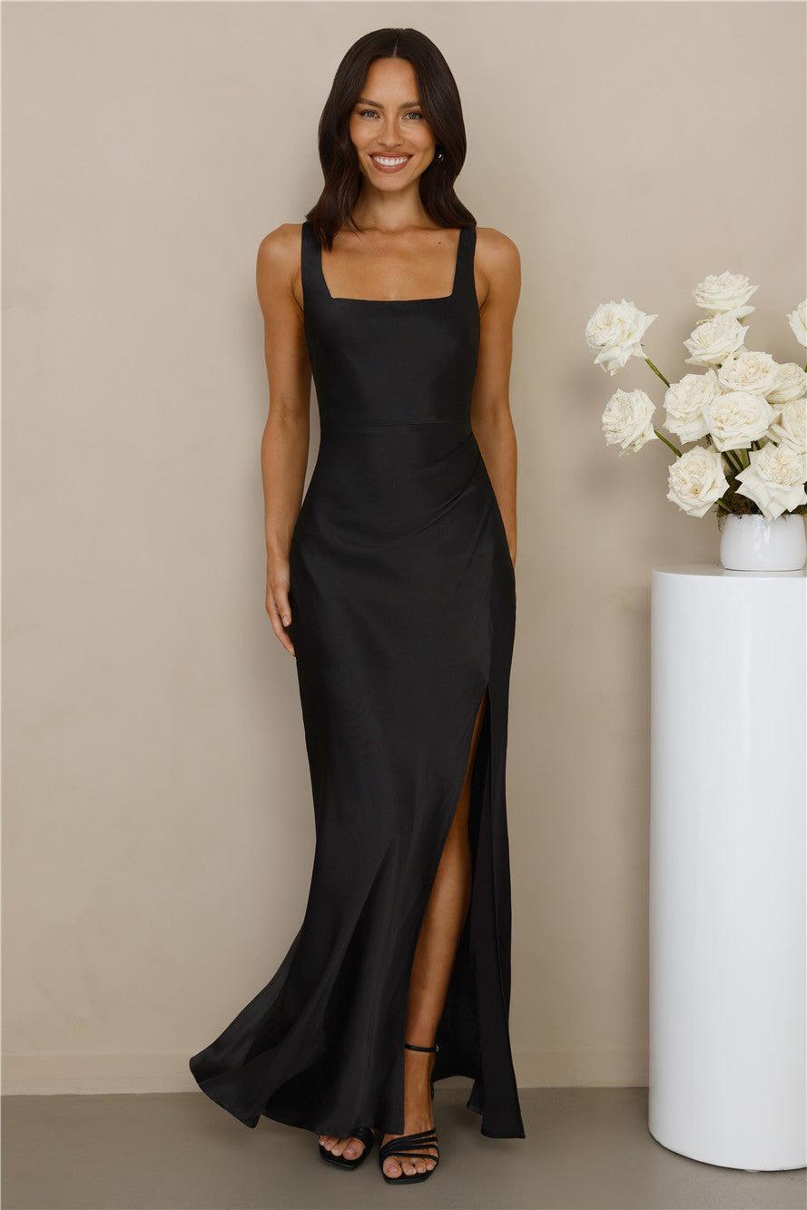 The Evelina Satin Maxi Dress Black Product Image