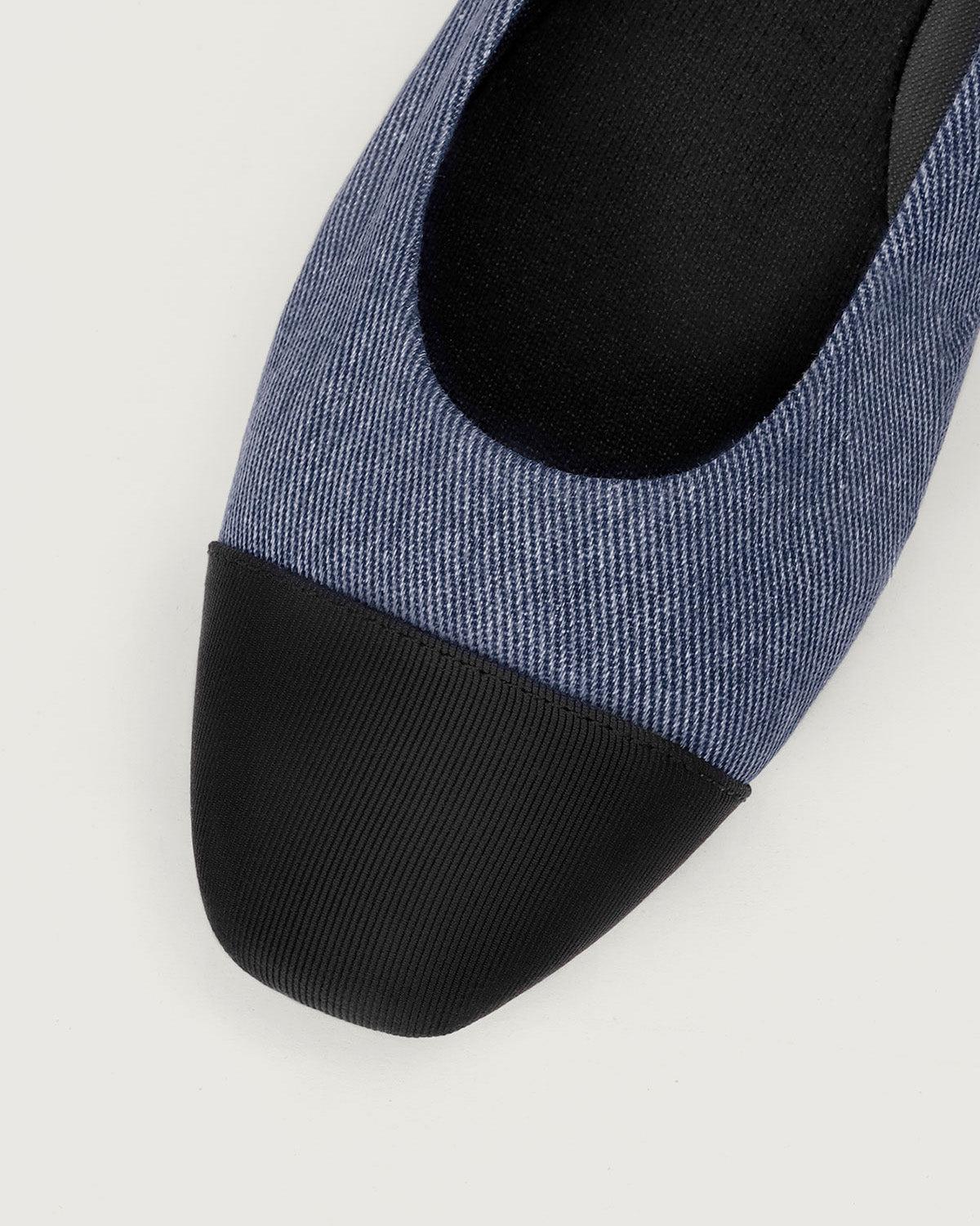 Enfiis Blue Twill Denim Square Toe Ballet Flats Product Image