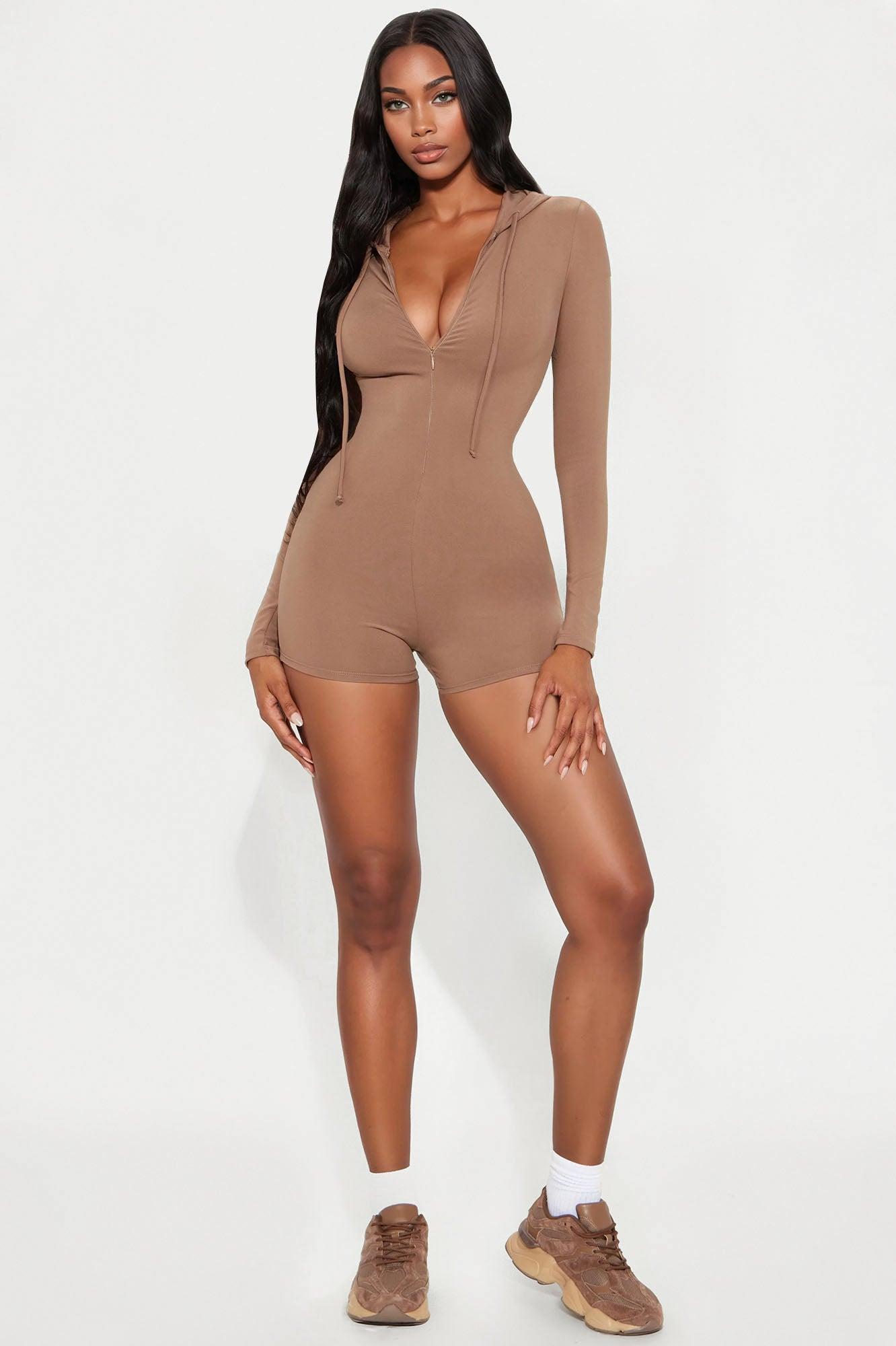 Luna Zip Up Romper - Taupe Product Image