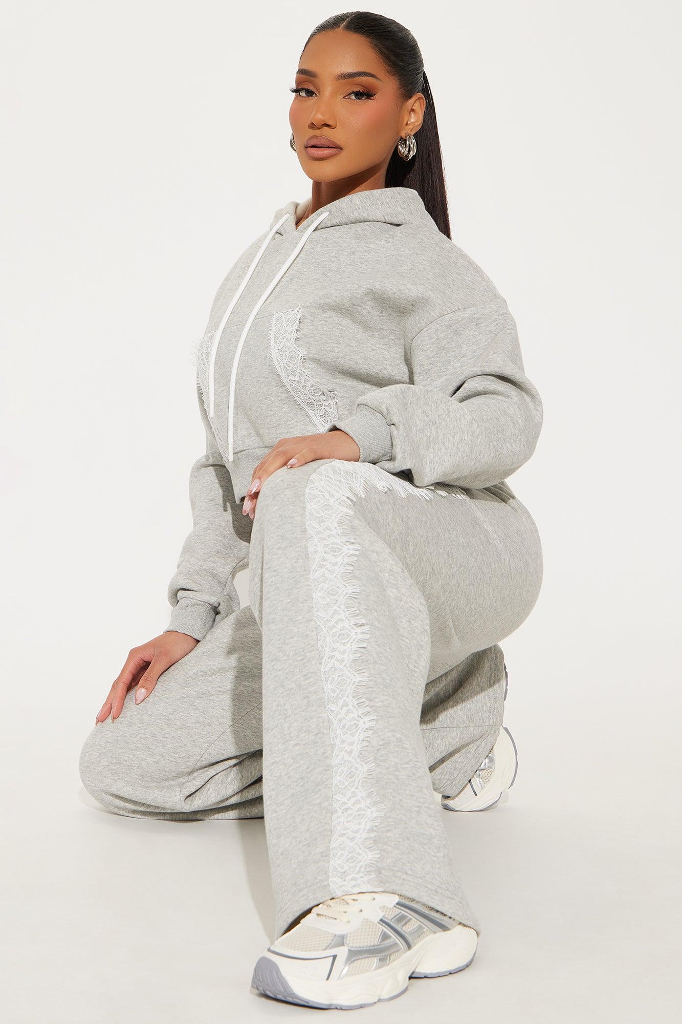 Lacey Fleece Sweatsuit Set - Heather Grey Product Image