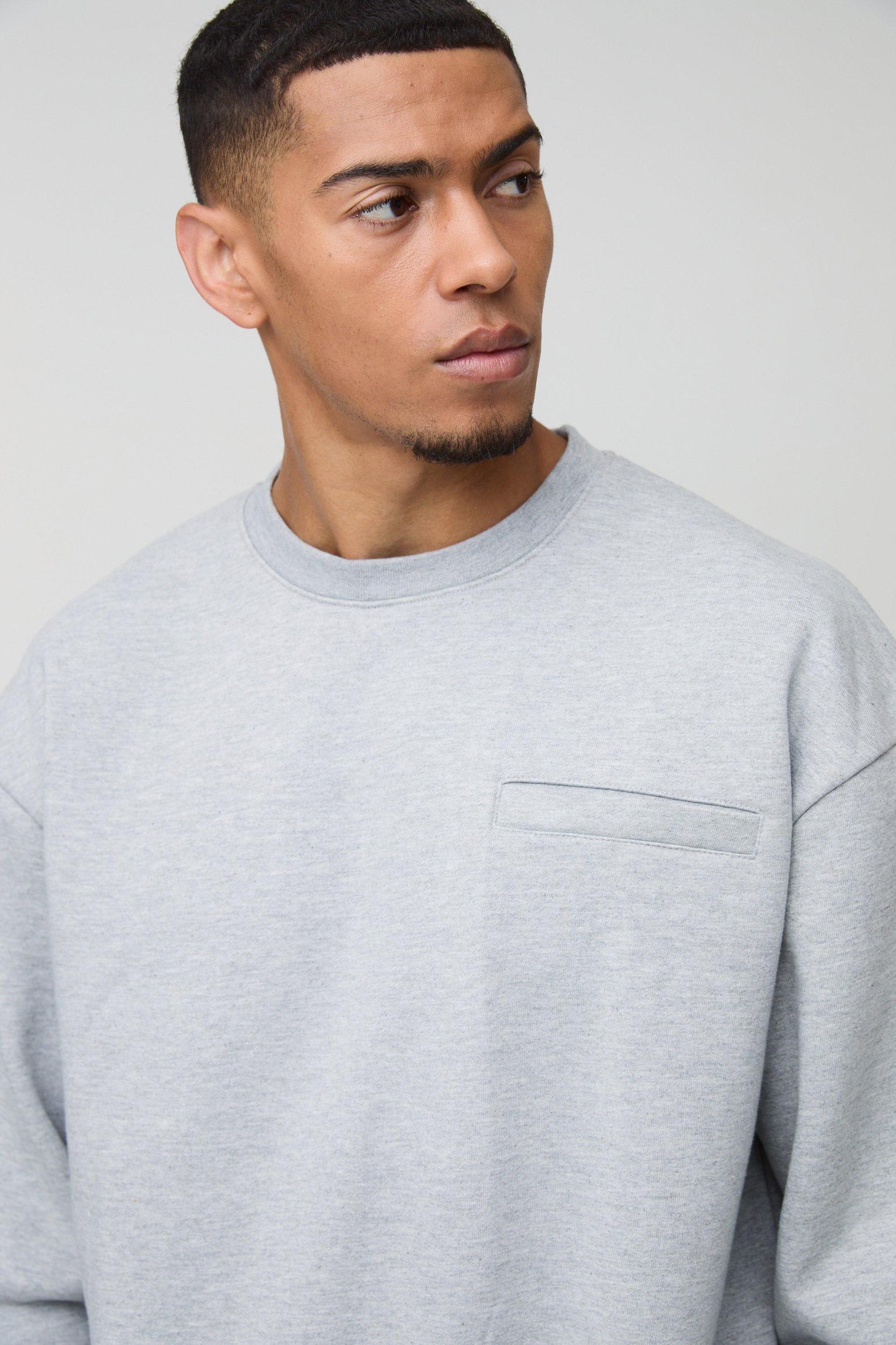 Oversized Boxy Heavyweight Print Pocket Sweatshirt | boohooMAN USA Product Image