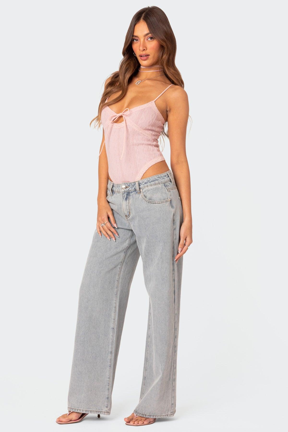 Lacey Knit Cut Out Bodysuit Product Image