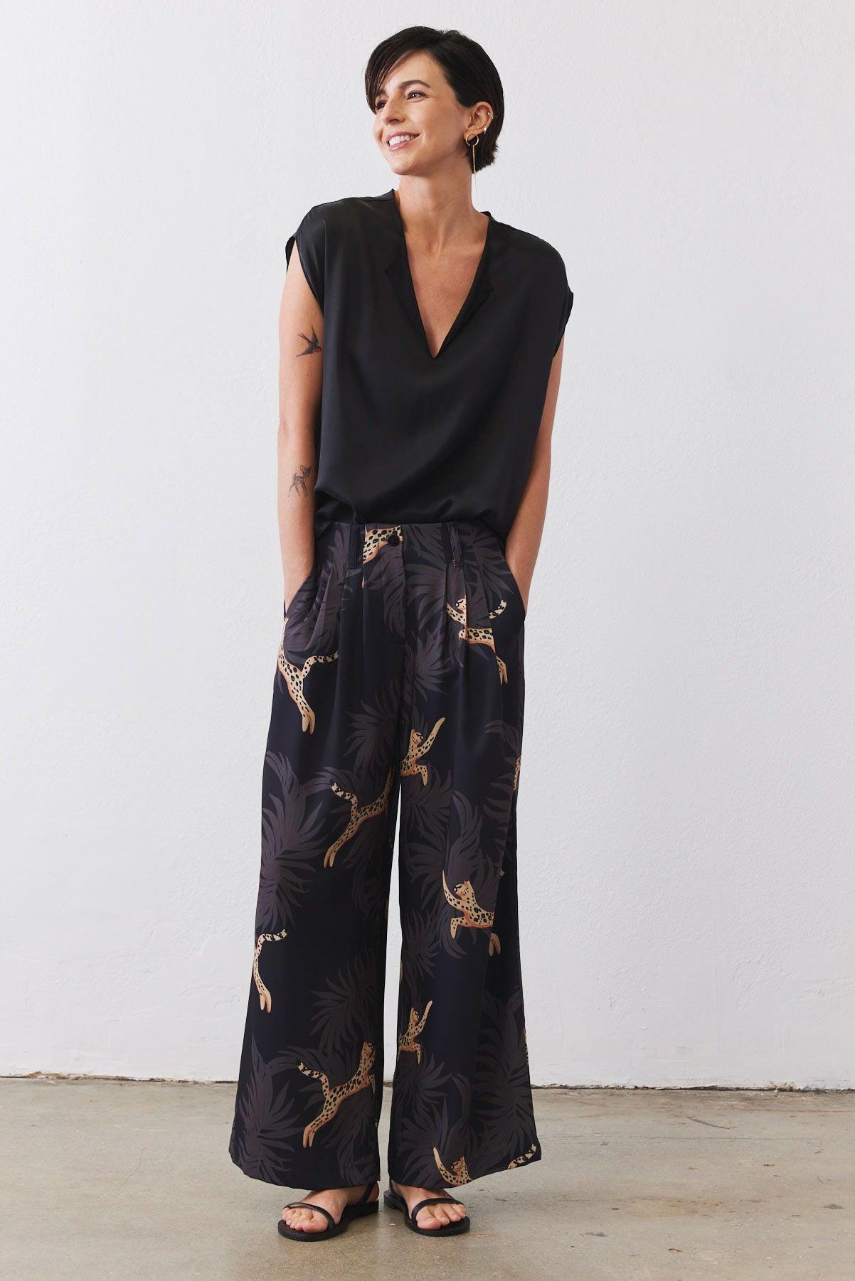 Front Pleat Wide Leg Trousers Product Image