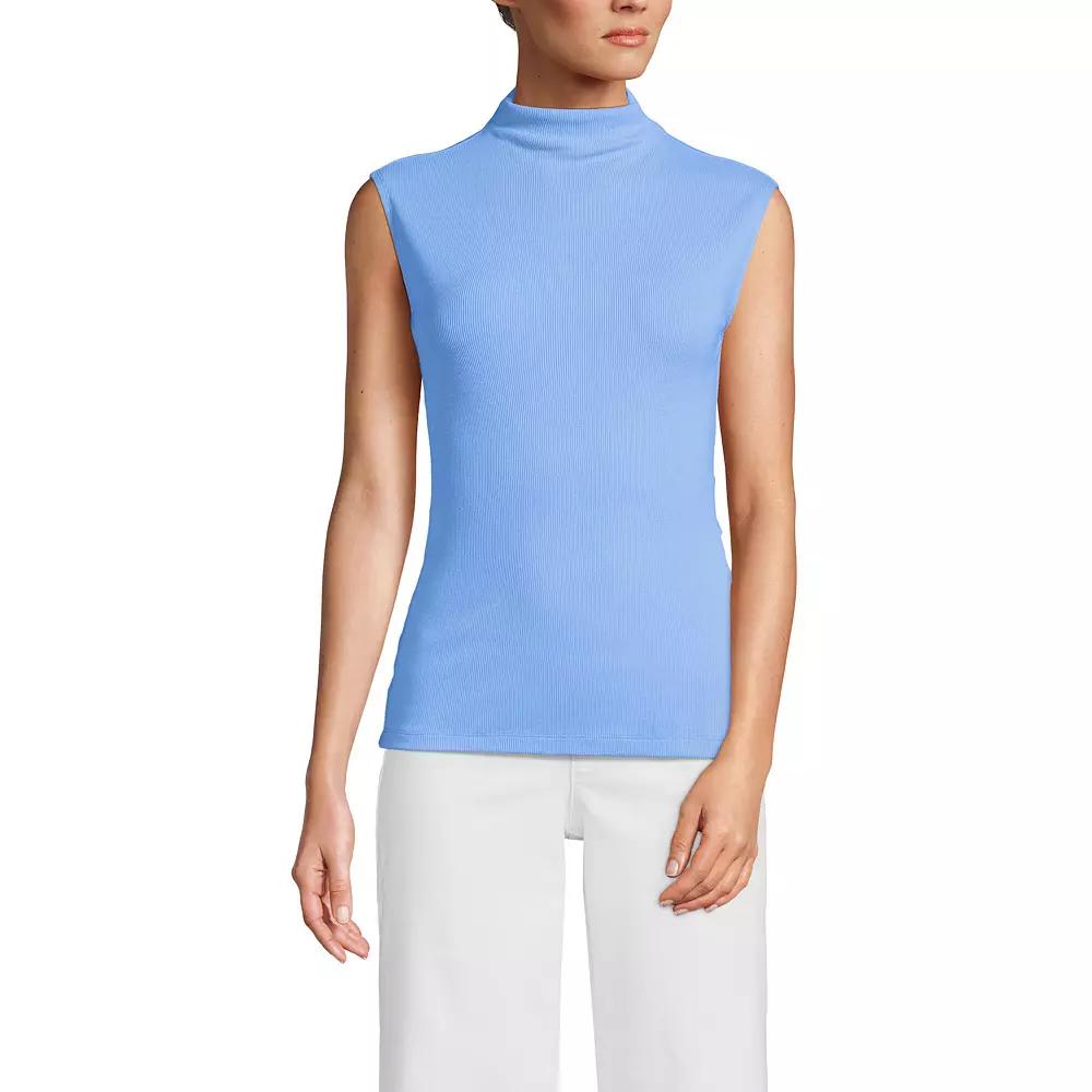 Womens Lands' End Sleeve Drapey Ribbed Fitted Funnel Neck Tank Top, Women's,  Product Image