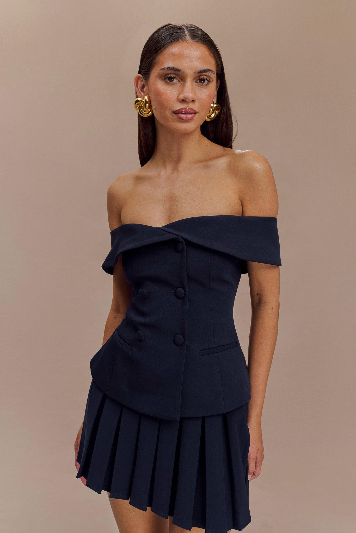 Krista Strapless Suiting Top - Navy Product Image