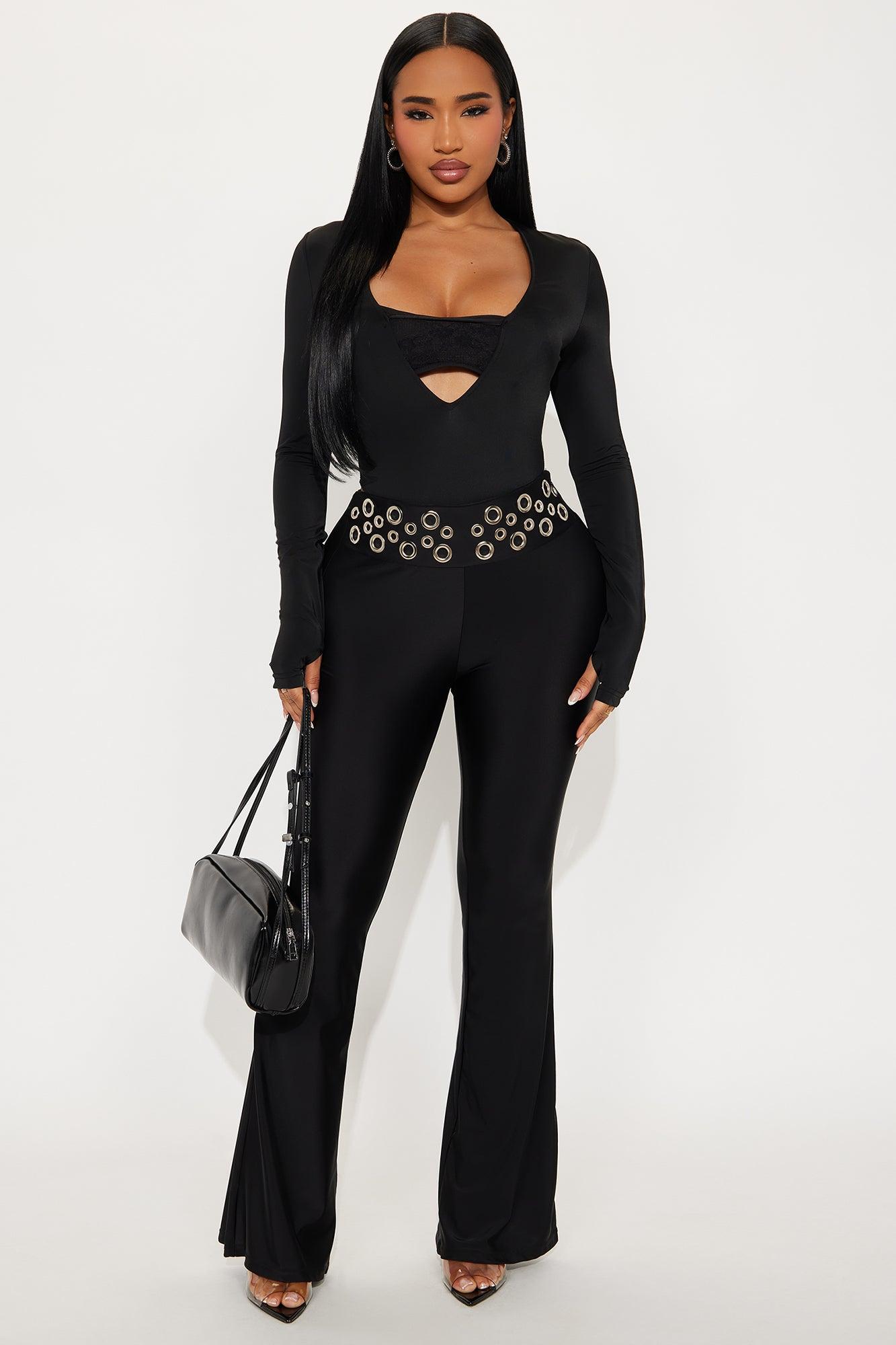 Standing Ovation Long Sleeve High Cut Bodysuit - Black Female Product Image